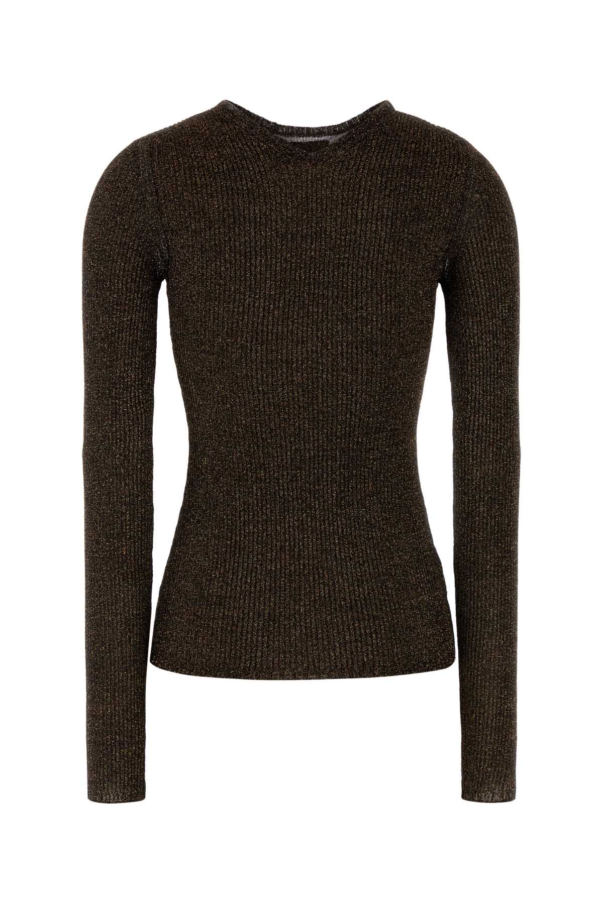Miu Miu Long Sleeve Fitted Crew Neck T-shirt In Brown