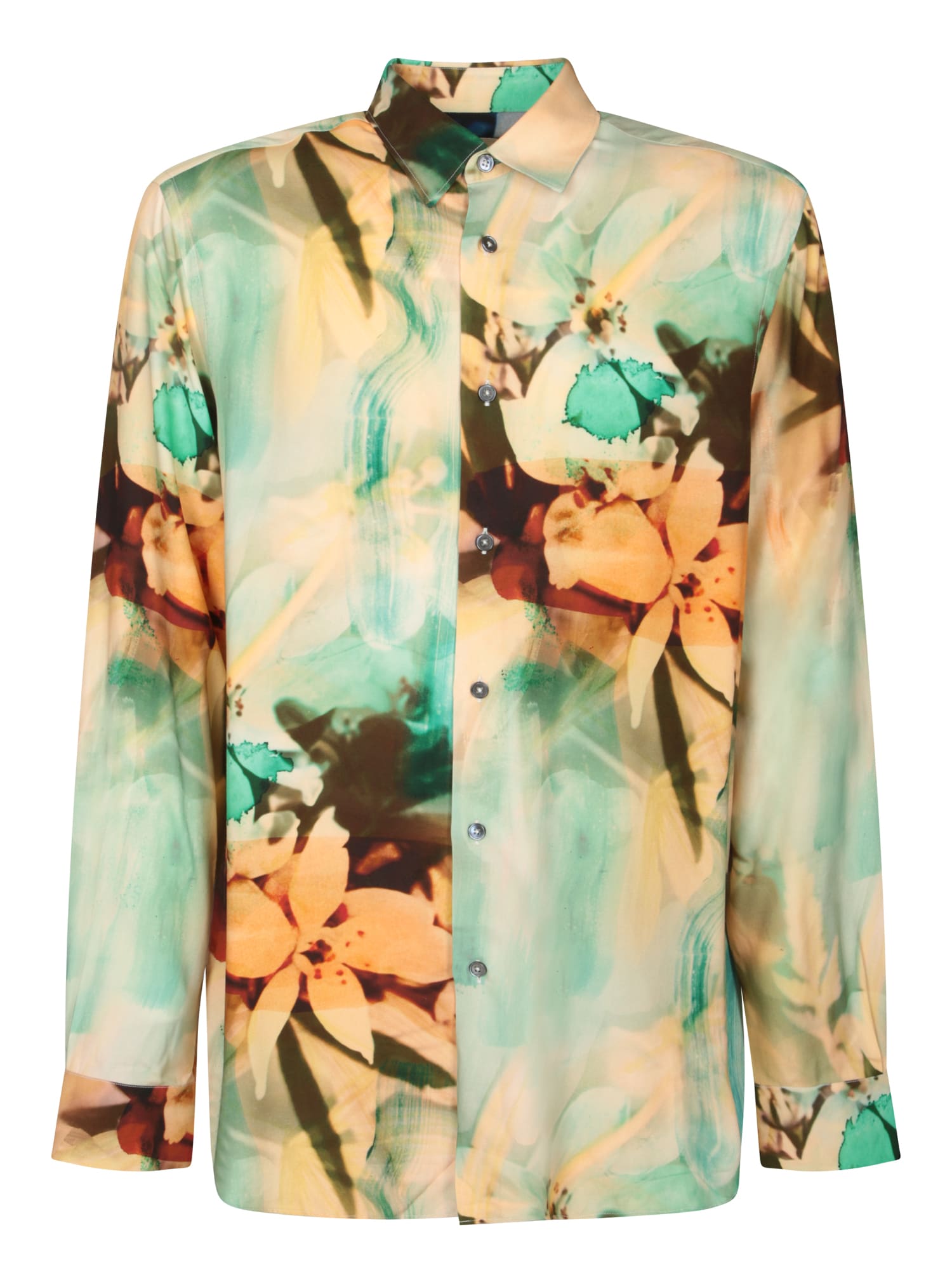 Shop Paul Smith Beige Floral Silk Shirt