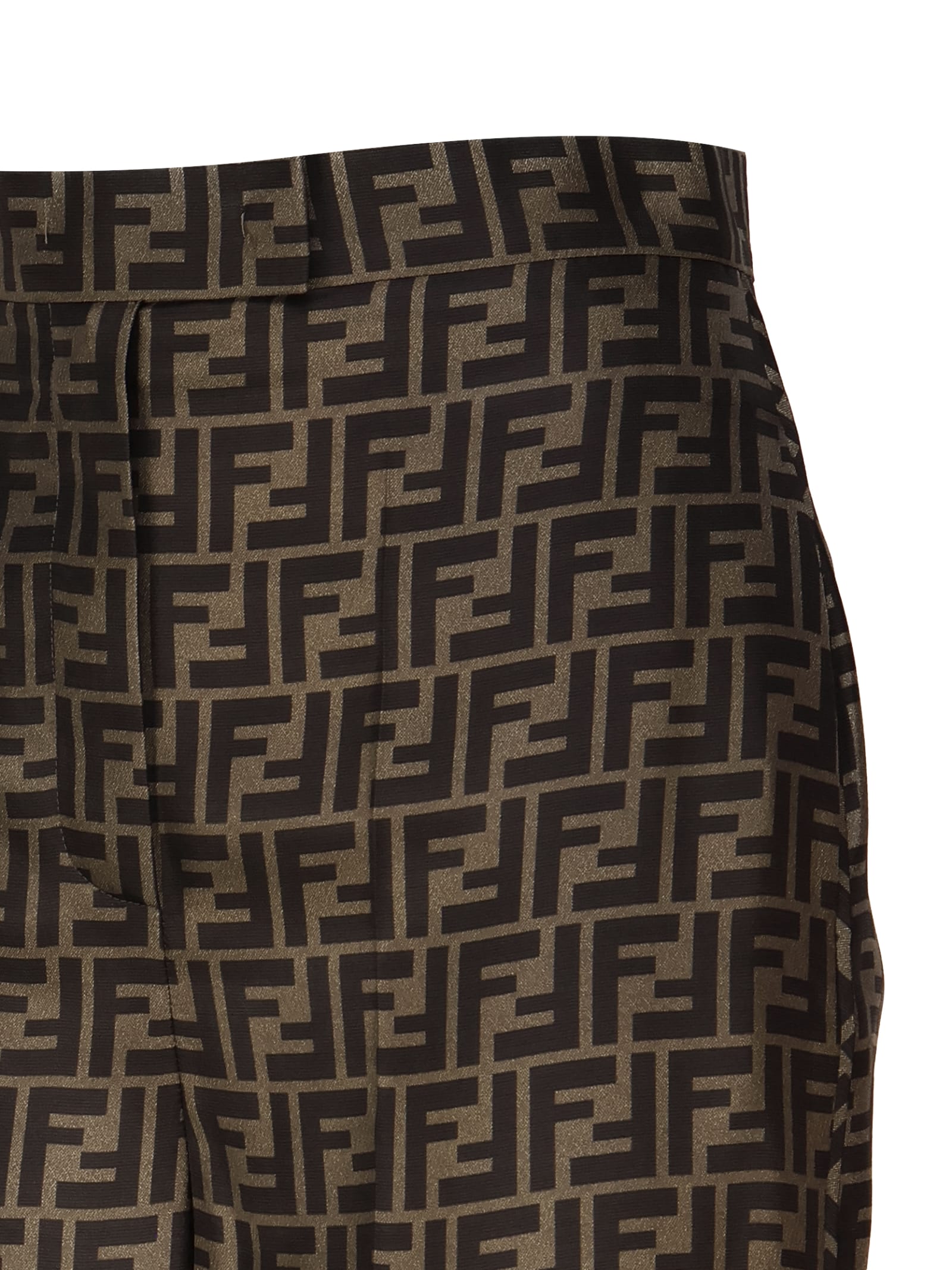 Shop Fendi Ff Silk Trousers In Brown
