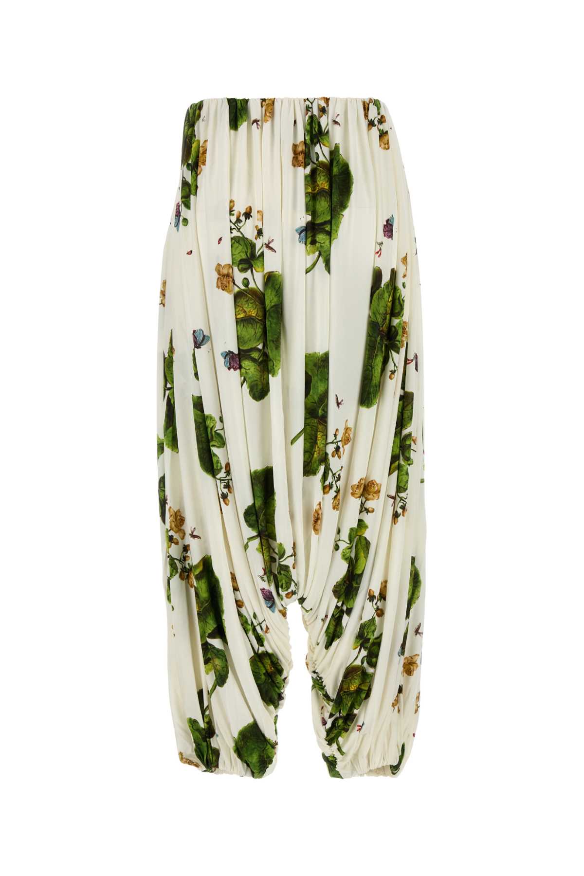 Loewe Leaf-print Draped Wide-leg Trousers In Whitemulticolor