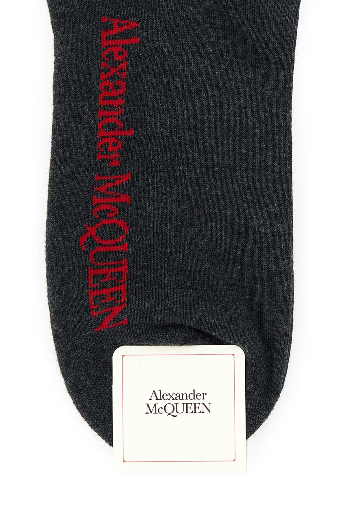 Shop Alexander Mcqueen Graphite Stretch Cotton Blend Socks In Blackred