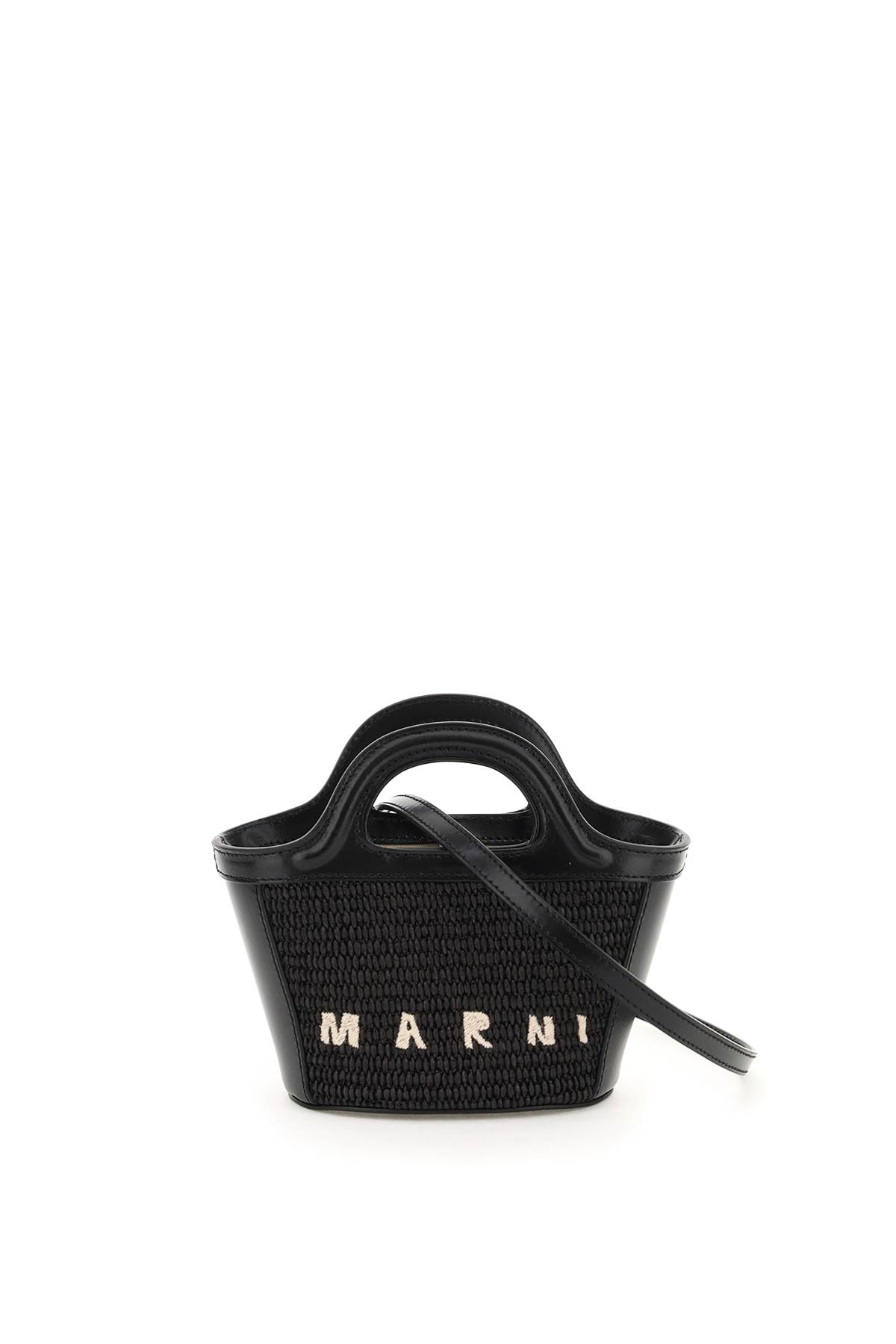 Shop Marni Micro Tropicalia Bucket Bag In Black (black)