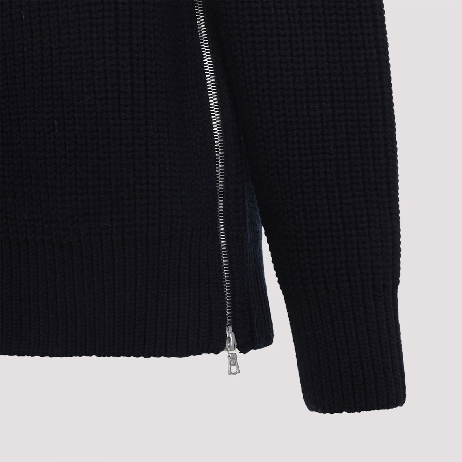 Dries Van Noten Full Zip Turtleneck Sweater With Shoulder Detail In Black