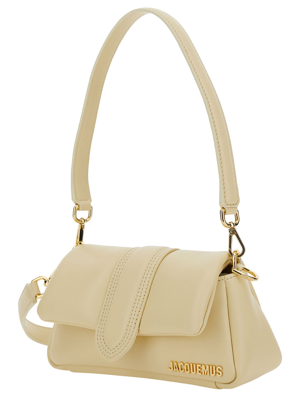 Shop Jacquemus Le Petit Bambimou Ivory Shoulder Bag With Logo Detail In Padded Leather Woman In Beige