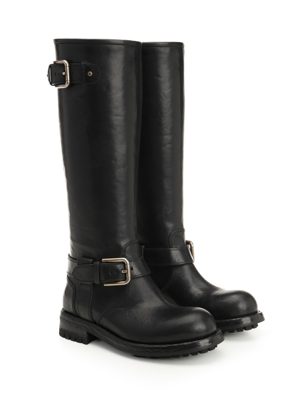 Dolce & Gabbana Leather Biker Boot In Black