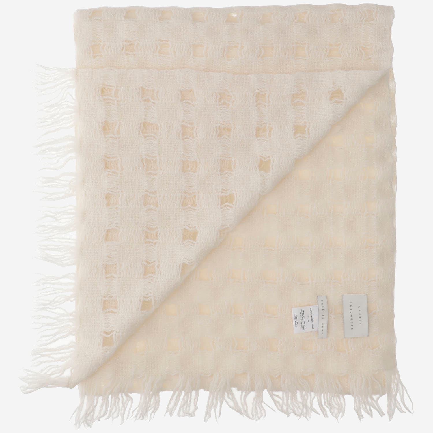 Lauren Manoogian Wool Blend Handwoven Grid Wrap Scarf In Ivory