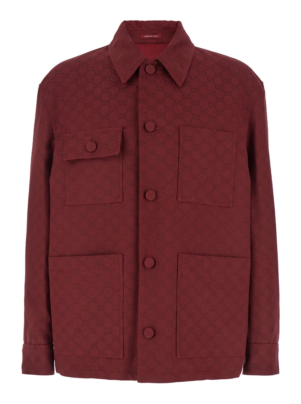 Gucci Bordeaux Jacket With All-over Gg Motif In Cotton Blend Man In Burgundy