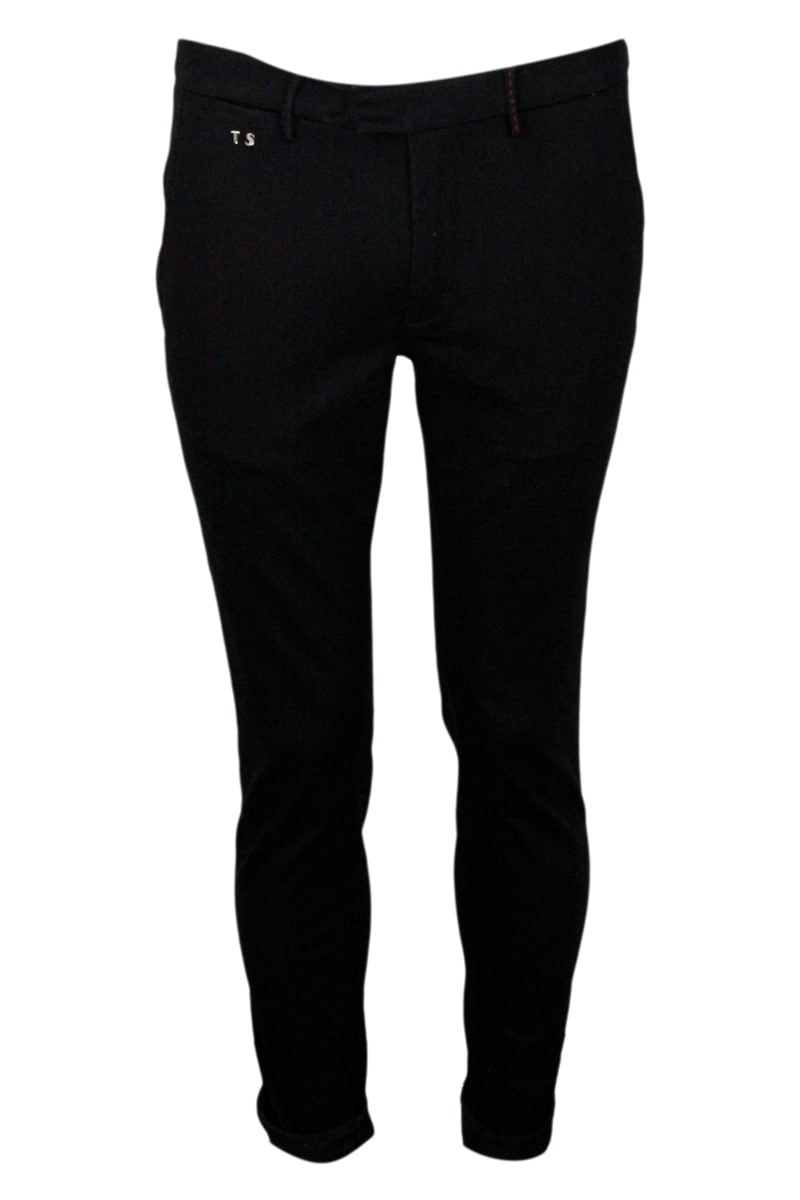 Sartoria Tramarossa Slim Luis Trousers In Super Stretch Black Denim With America Pockets With Tailored Stitching87