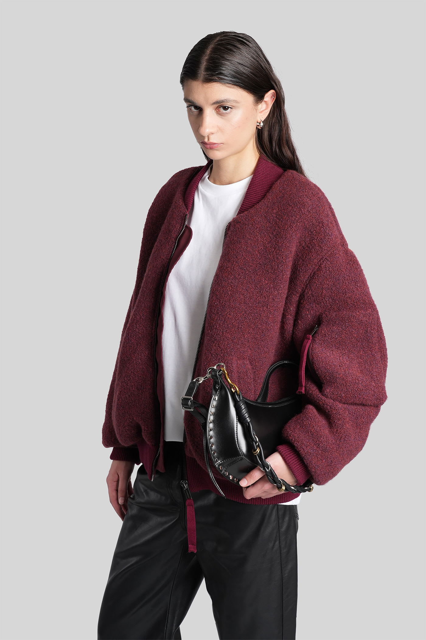 Laneus Bomber Jacket In Bordeaux Wool In Burgundy