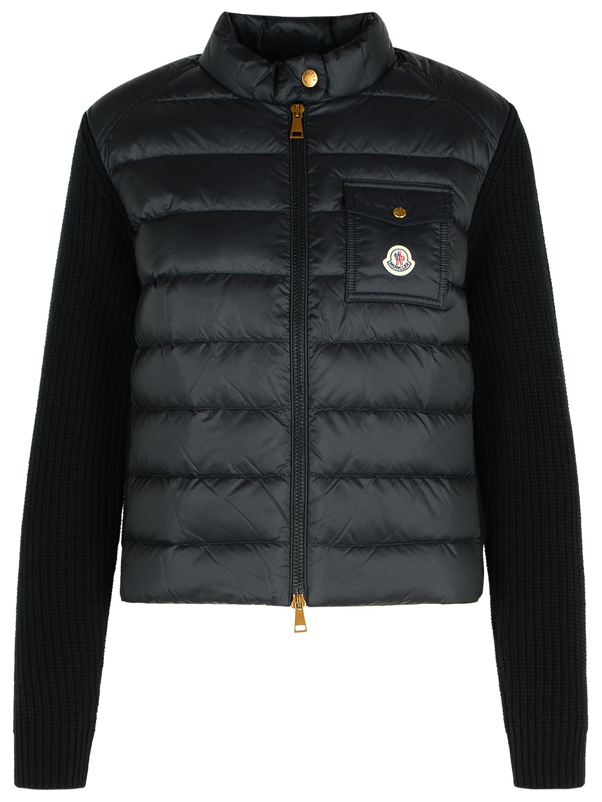 Moncler Black Virgin Wool Blend Jacket In Blue
