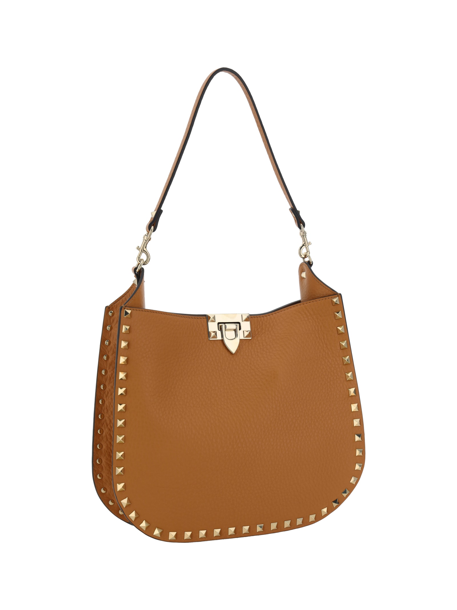 Shop Valentino Rockstud Shoulder Bag In Almond Beige/multicolor Beige