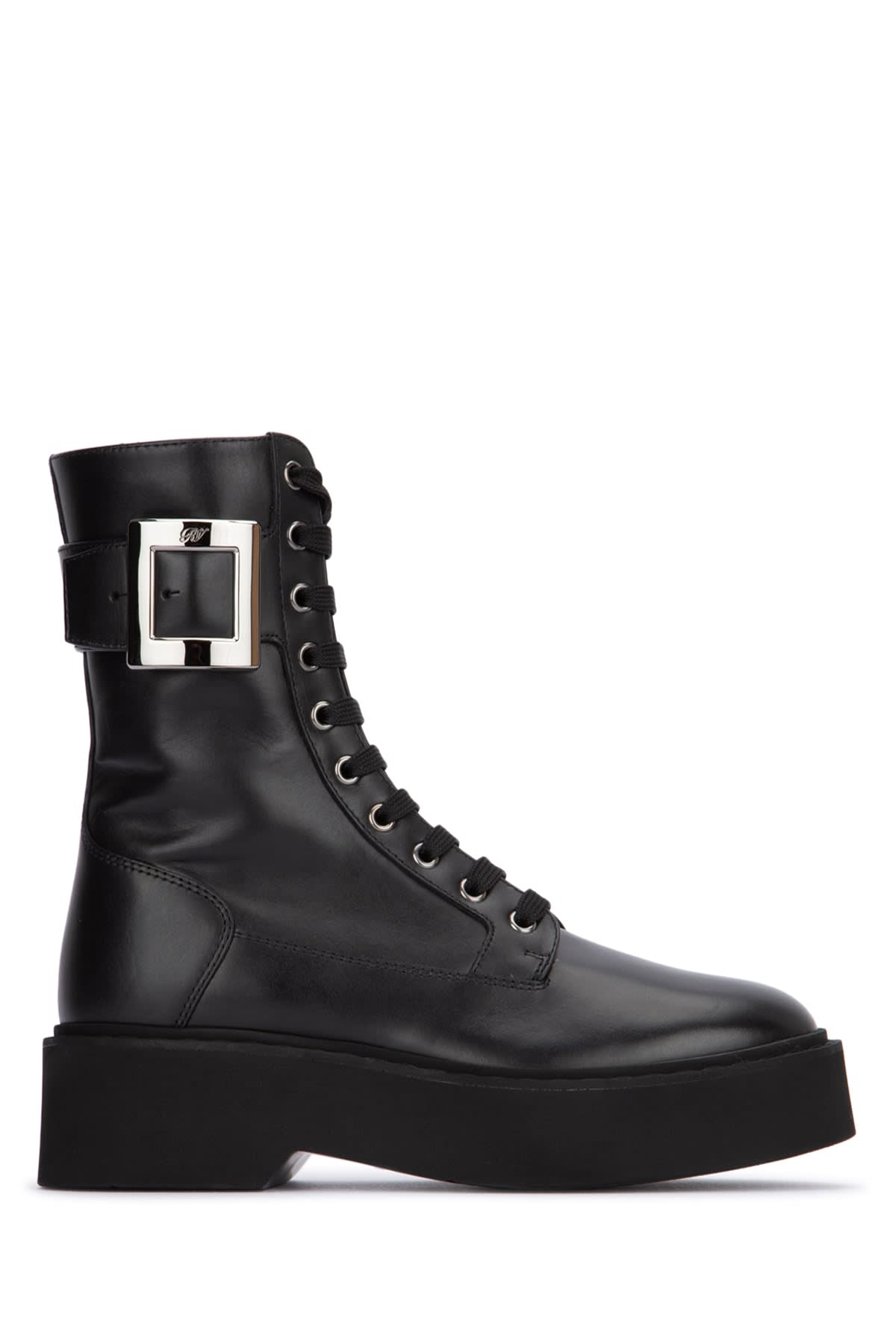 Shop Roger Vivier Viv Rangers High Met Lace-up Boot In Nero