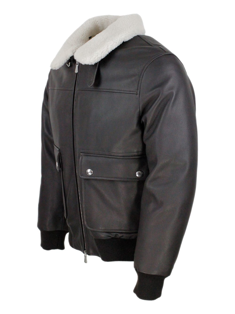 Eleventy Classic Brown Bomber Jacket With Shearling Collar In Black
