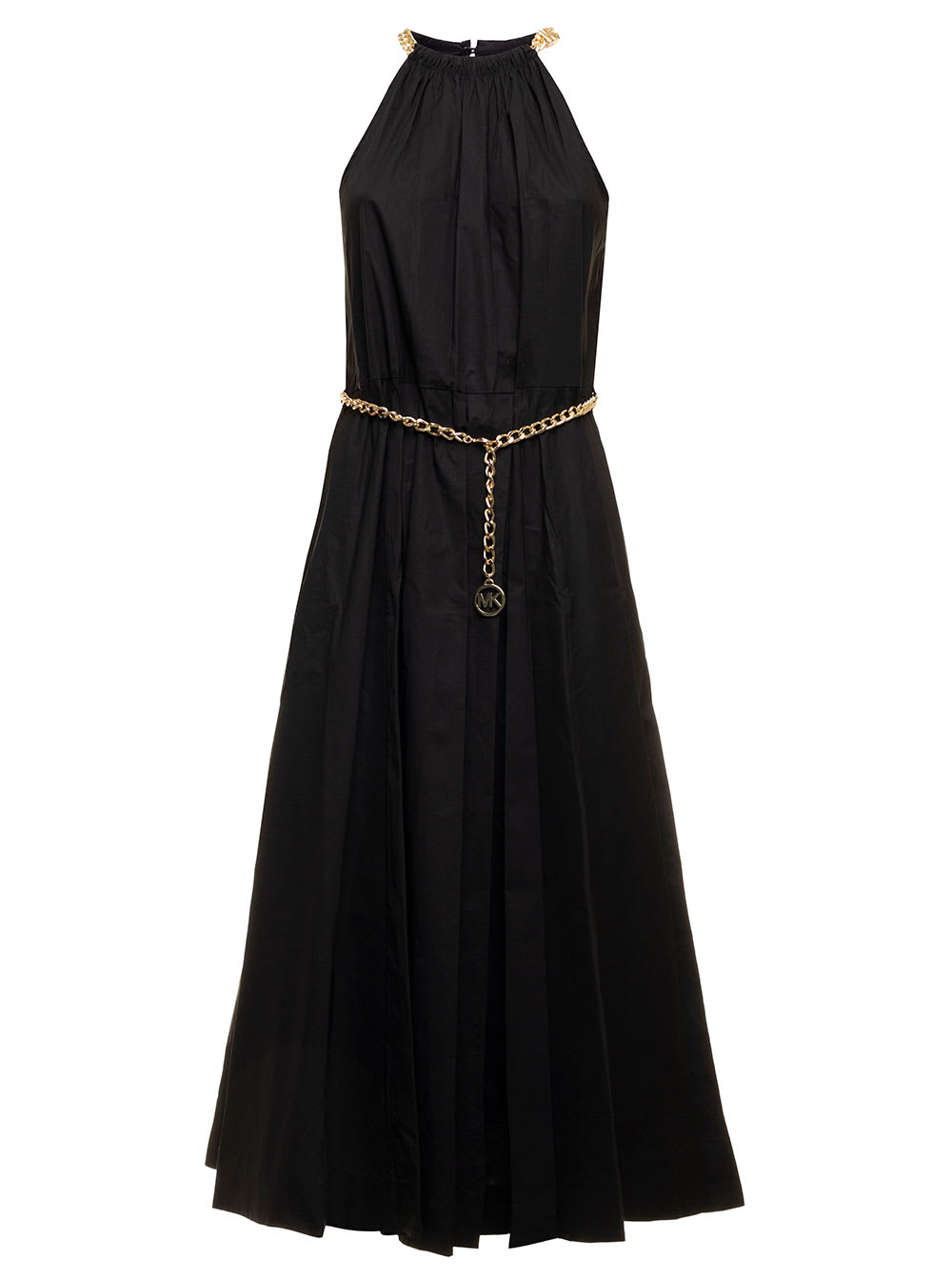 MICHAEL Michael Kors M Michael Kors Womans Black Organic Cotton Dress With Chain Belt