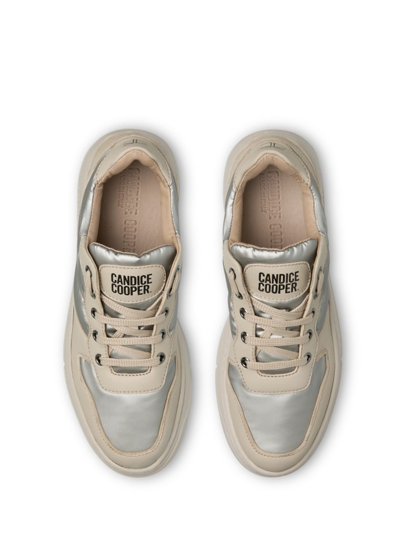 Shop Candice Cooper Sneaker In Nappa And Down Fabric In Beige