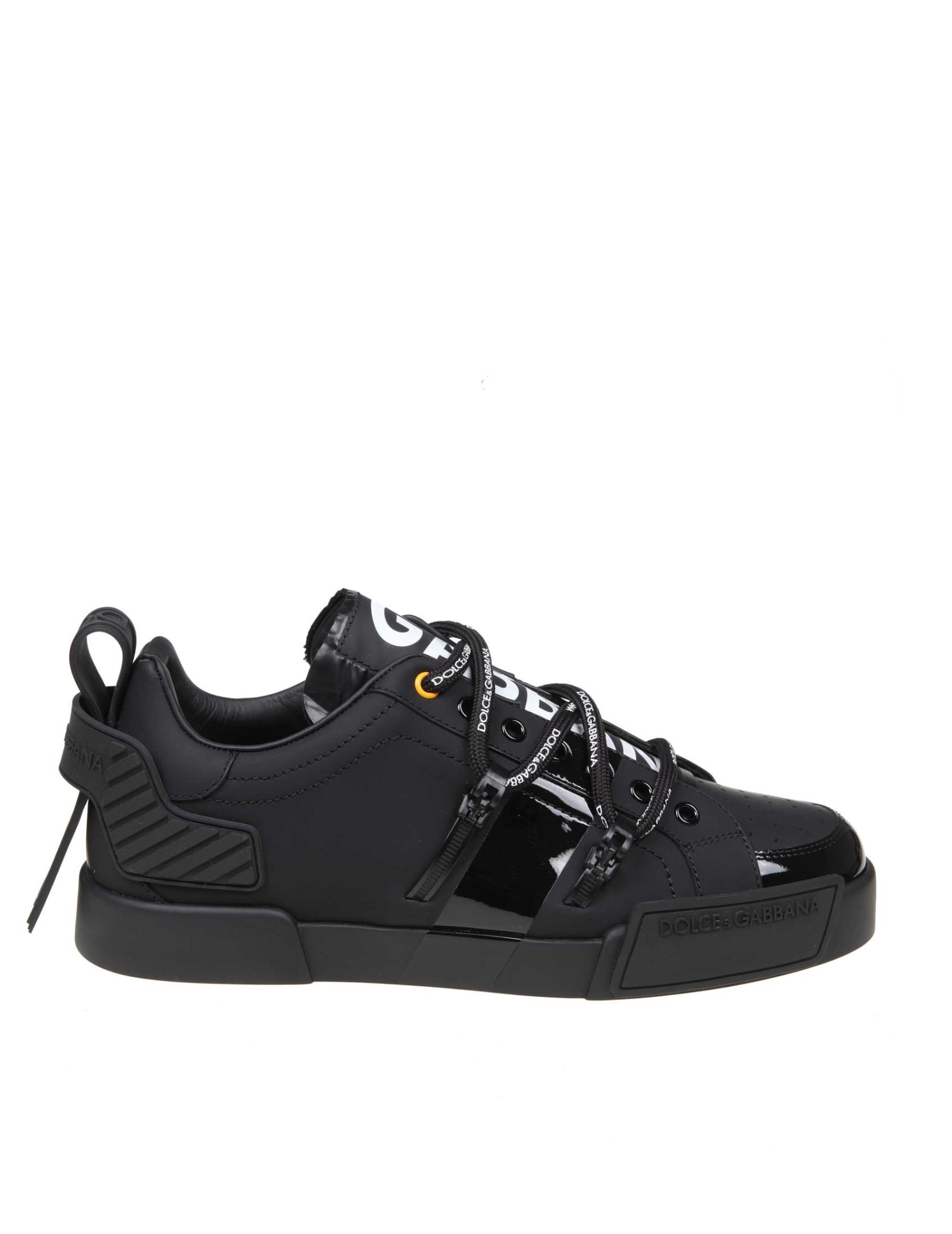 Shop Dolce & Gabbana Sneaker Portofino In Vitello E Vernice Colore Nero In Black /white