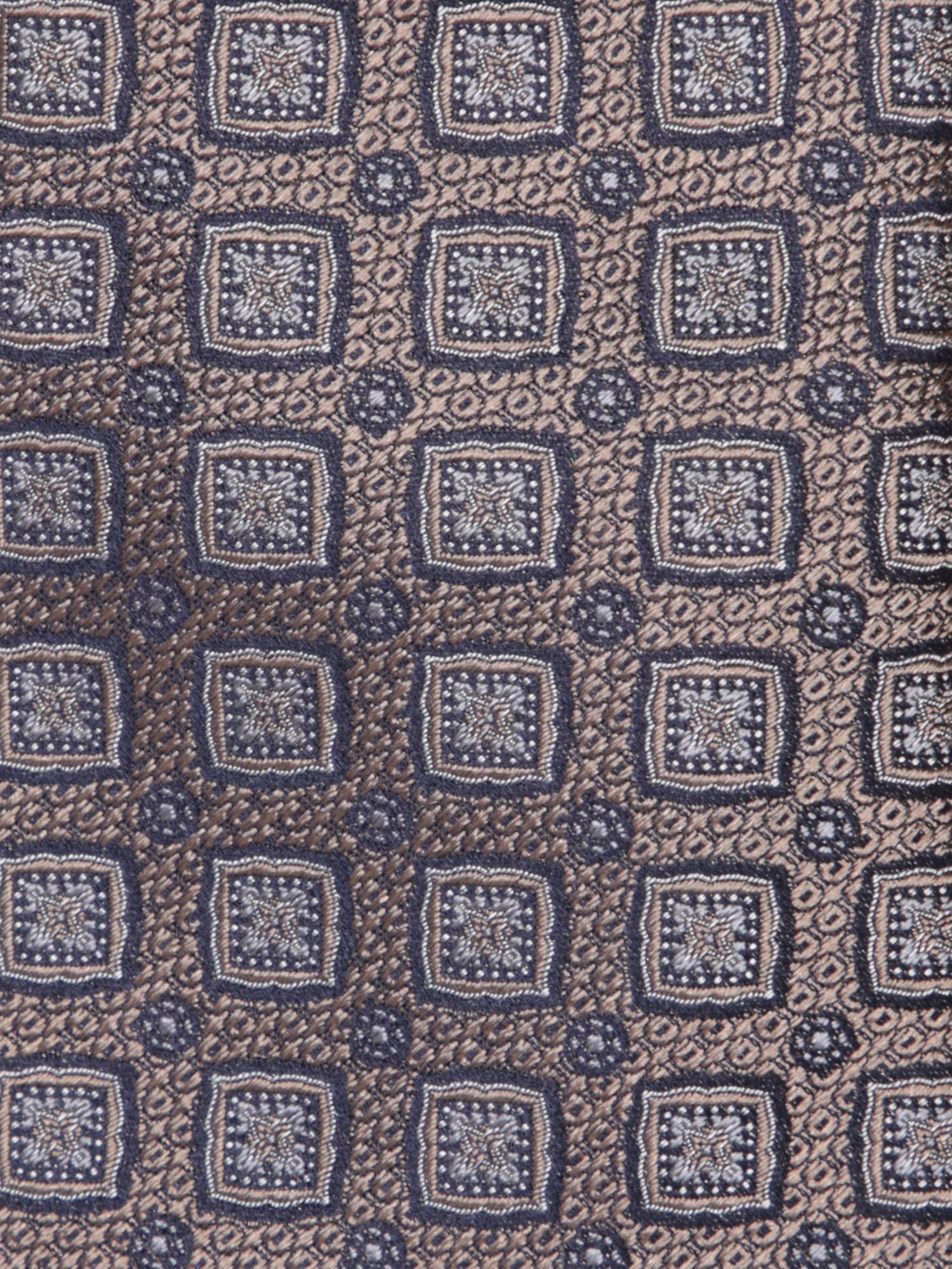 Brunello Cucinelli Beige Silk Tie With Geometric Pattern In A Brown Light Grey