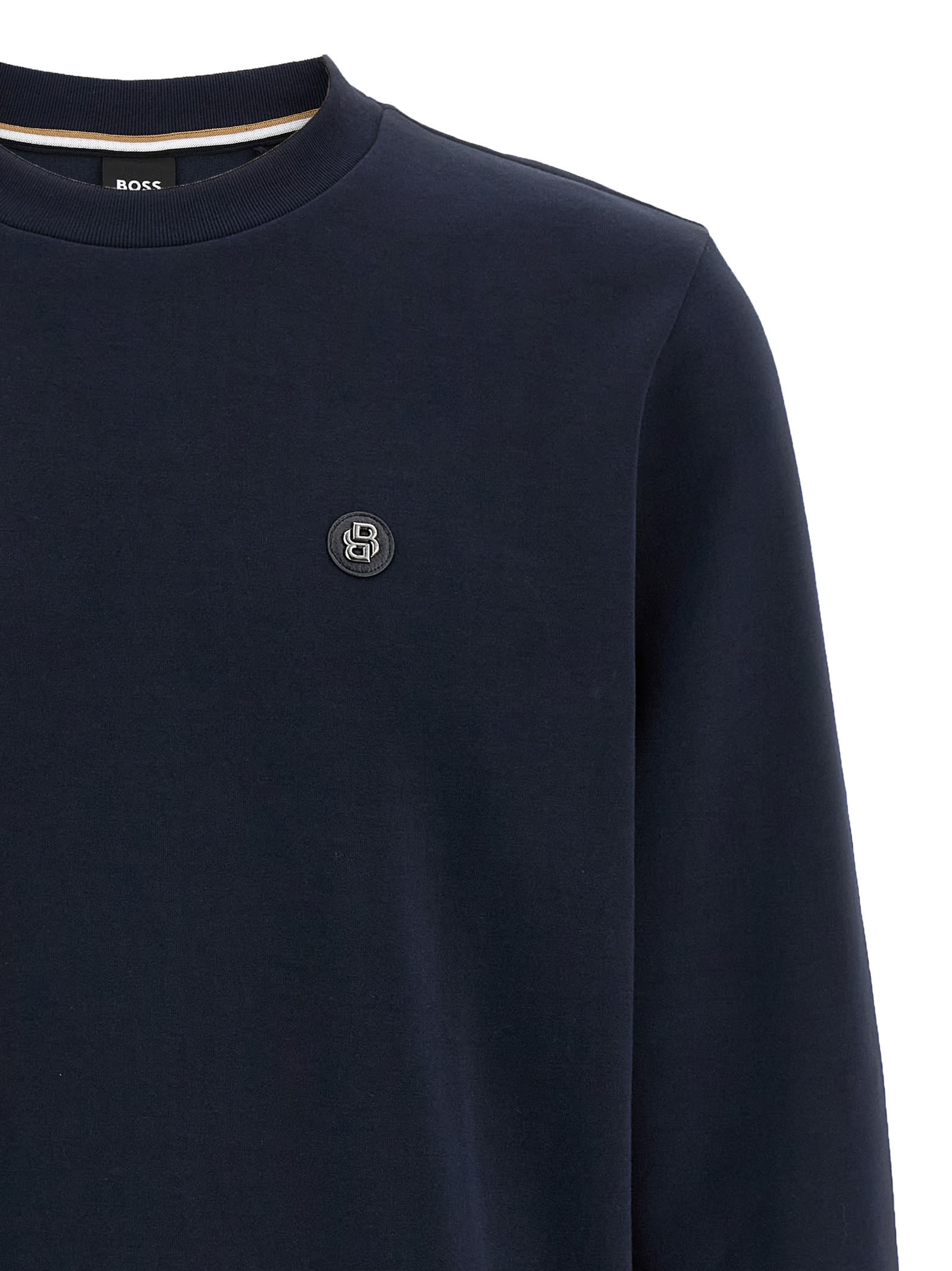 Hugo Boss Mens Boss Branded Crewneck Cotton-blend Sweatshirt In Blue