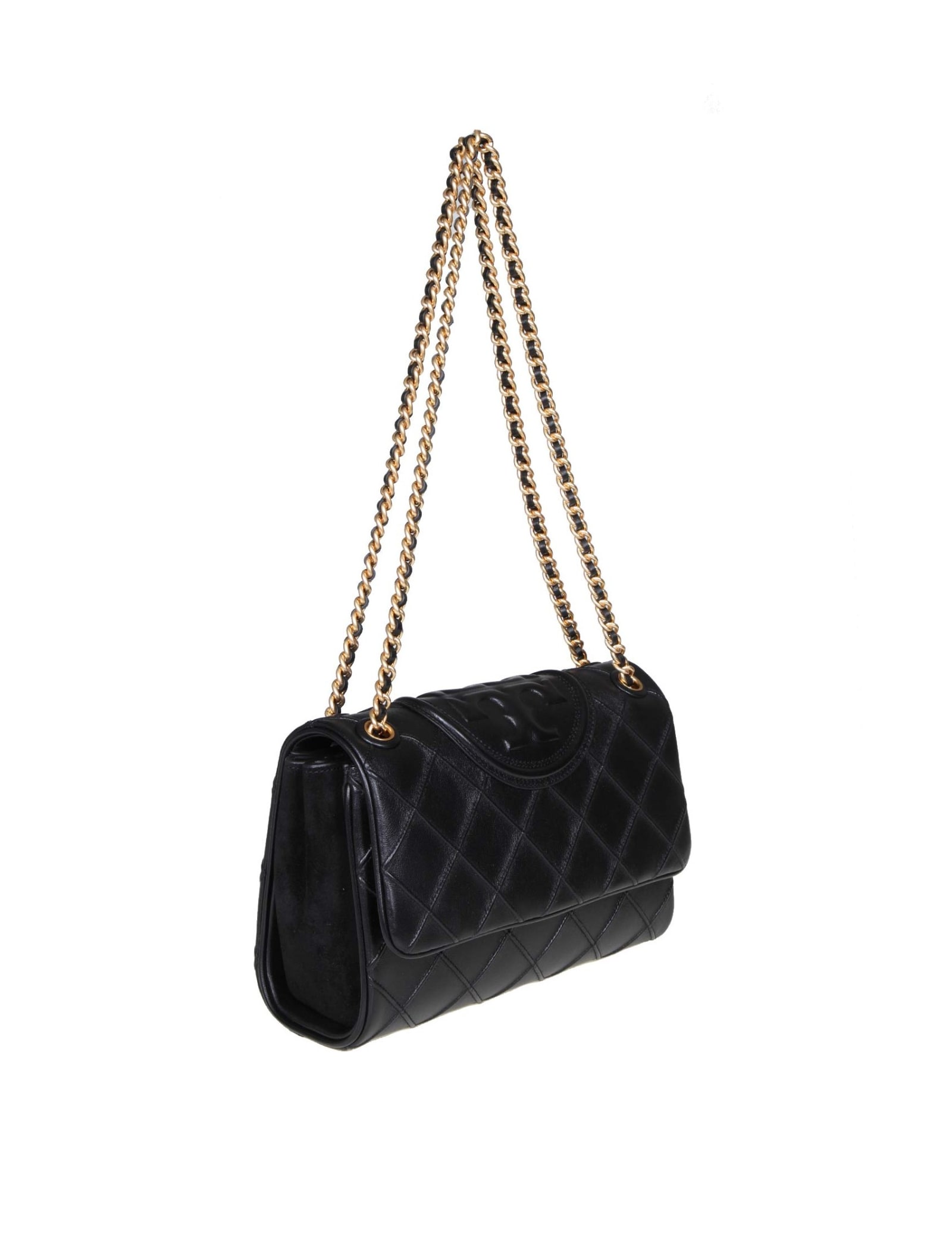 Shop Tory Burch Fleming Convertible Leather Shoulder Bag In Black