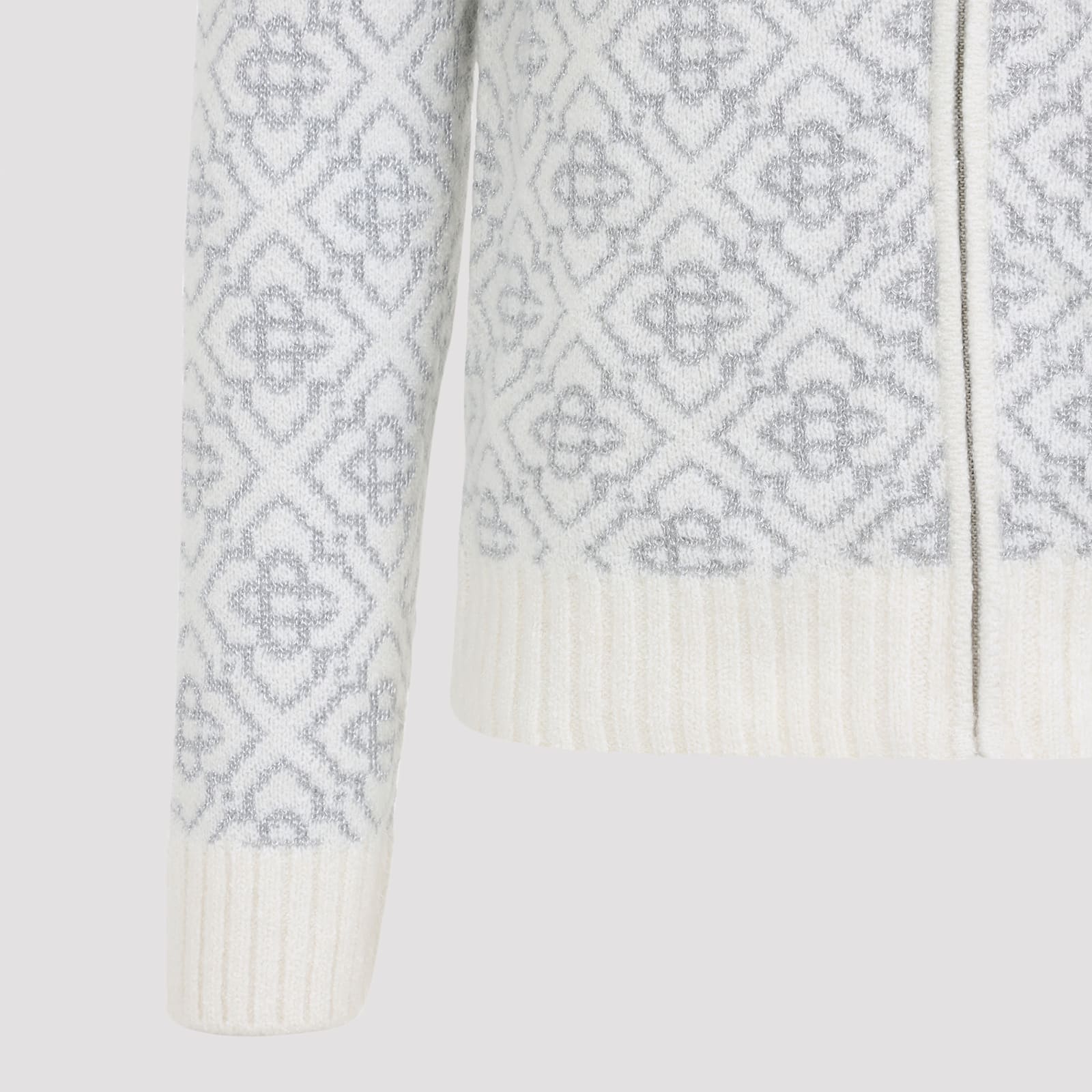 Casablanca Silver Monogram Zip Up Sweatshirt Men In White