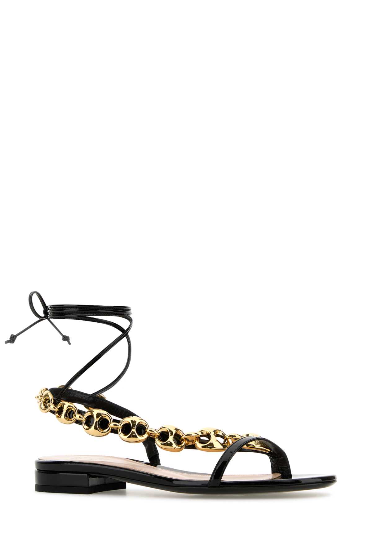 Shop Gucci Black Leather  Marina Chain Sandals In Blackblackblack