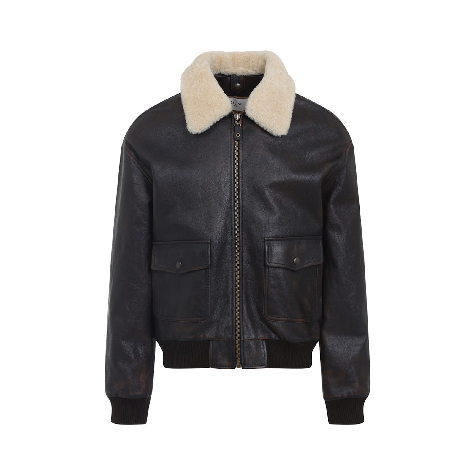 Celine Aviator Jacket With Ribbed Cuffs And Hem In Black
