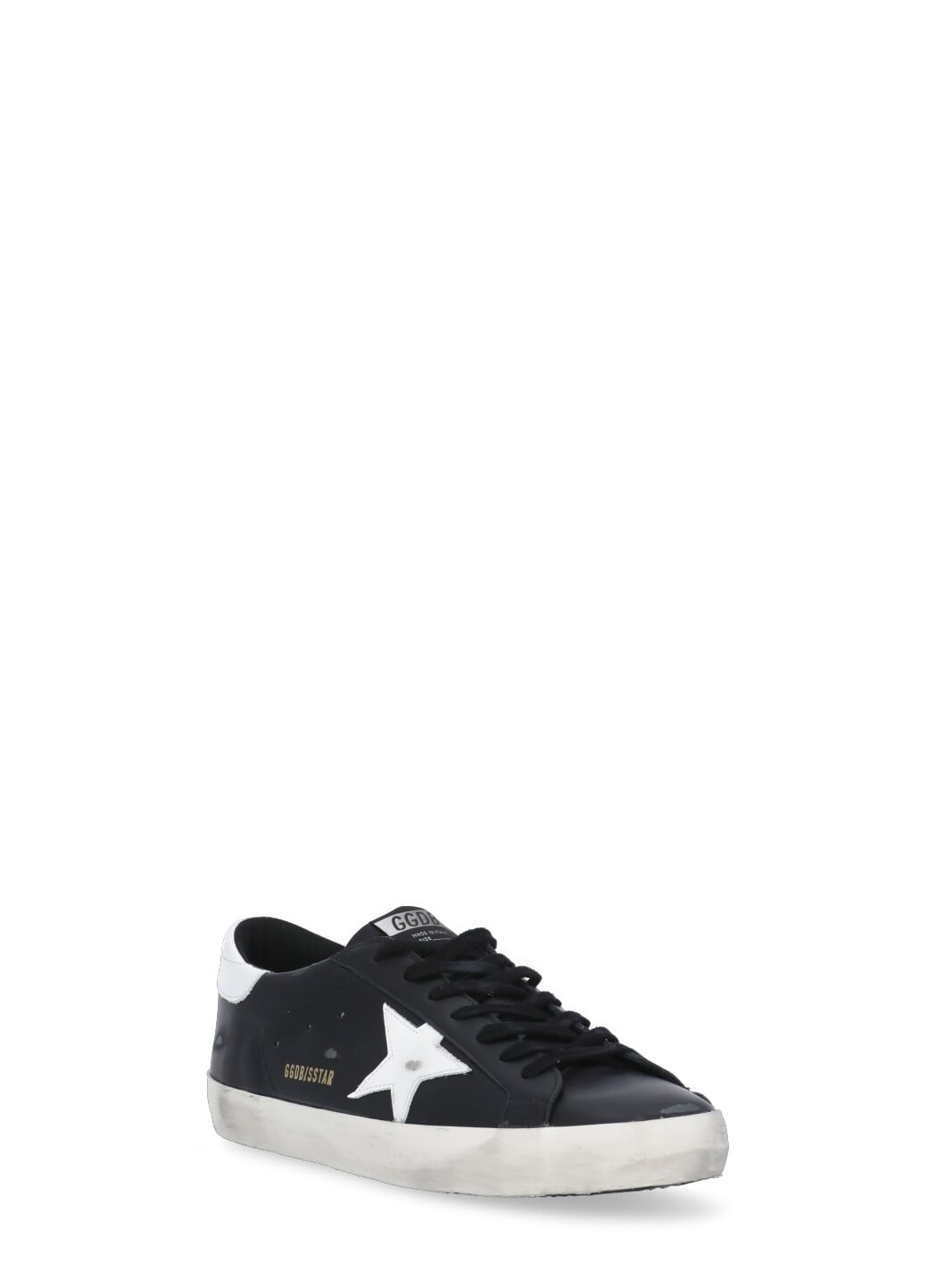 Golden Goose 'super-star' Black Low Top Sneakers With Logo Patch And Suede Details In Leather Man In Black