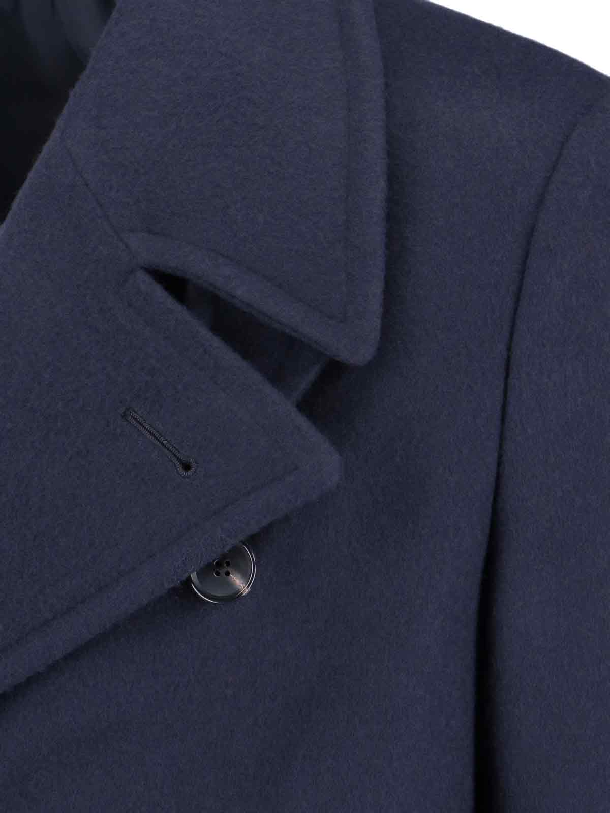 Caruso Navy Blue Double-breasted Wool Coat With Classic Lapel In Blue