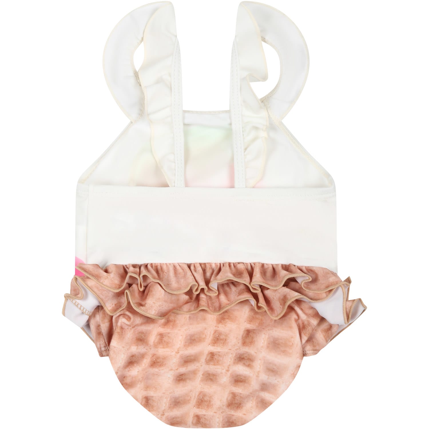 Shop Molo White Swimsuit For Girl With Ice Cream Print In Multicolor