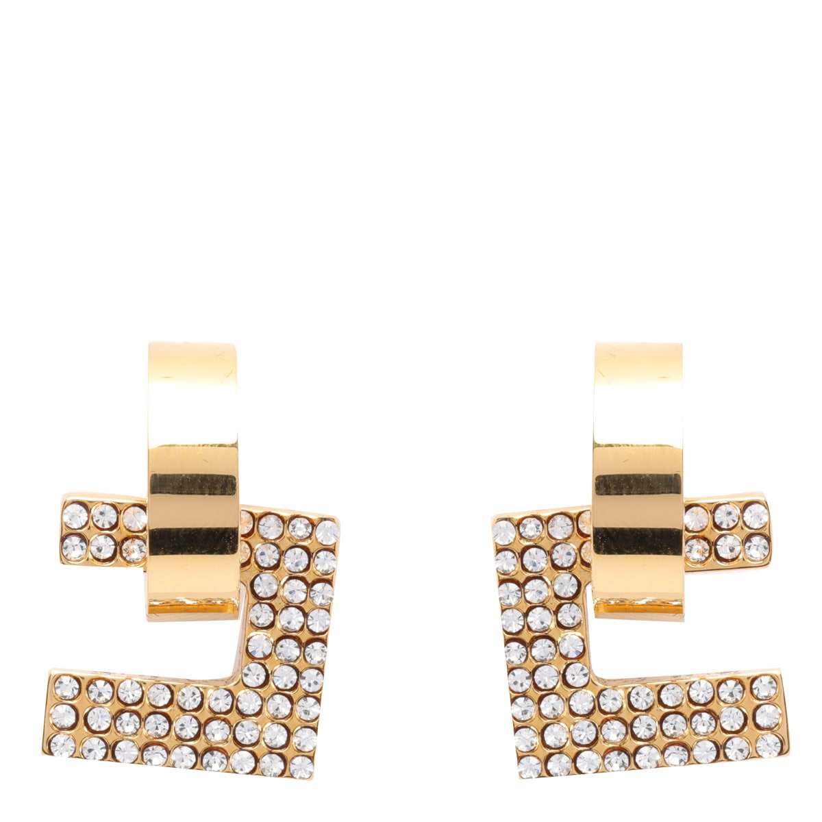Shop Elisabetta Franchi Logo Strass Earrings In Gold