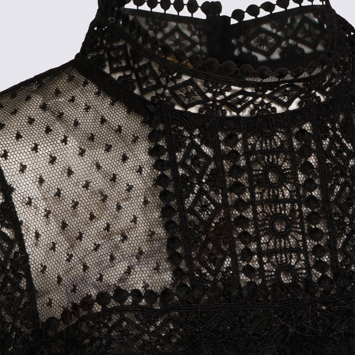 Twinset Lace-detail Sleeveless Mini Dress In Black
