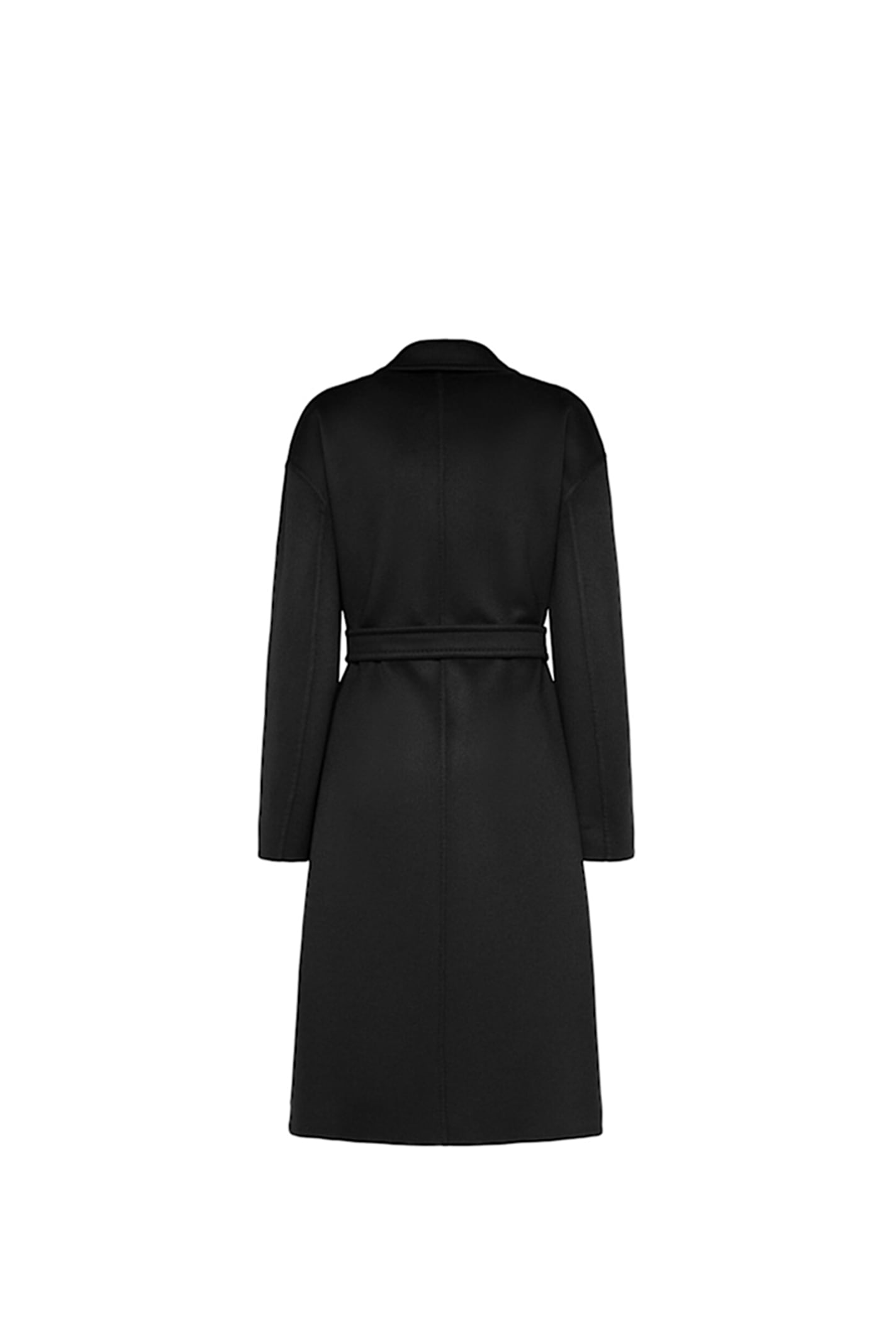 Max Mara Black Belted Long Coat With Notched Collar And Smooth Finish In Black