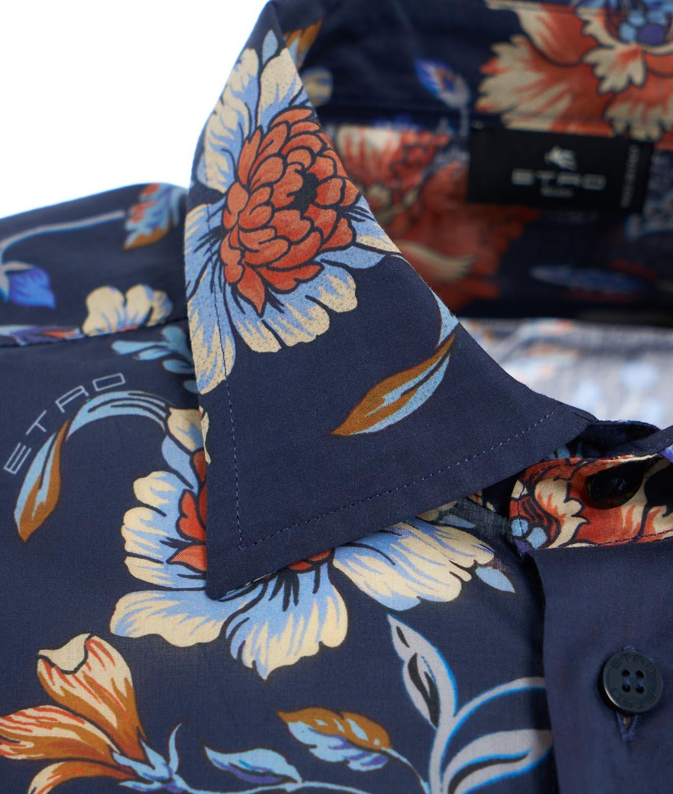 Shop Etro Floral-printed Button-up Shirt In Blu/fantasia