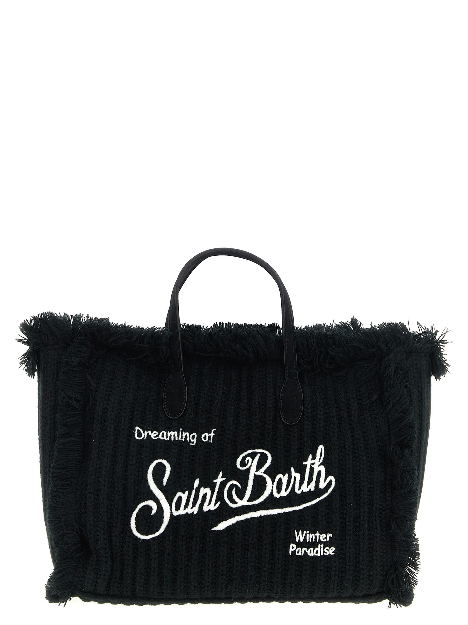 Mc2 Saint Barth Colette Wool Rib Bag With Embroidery In Black