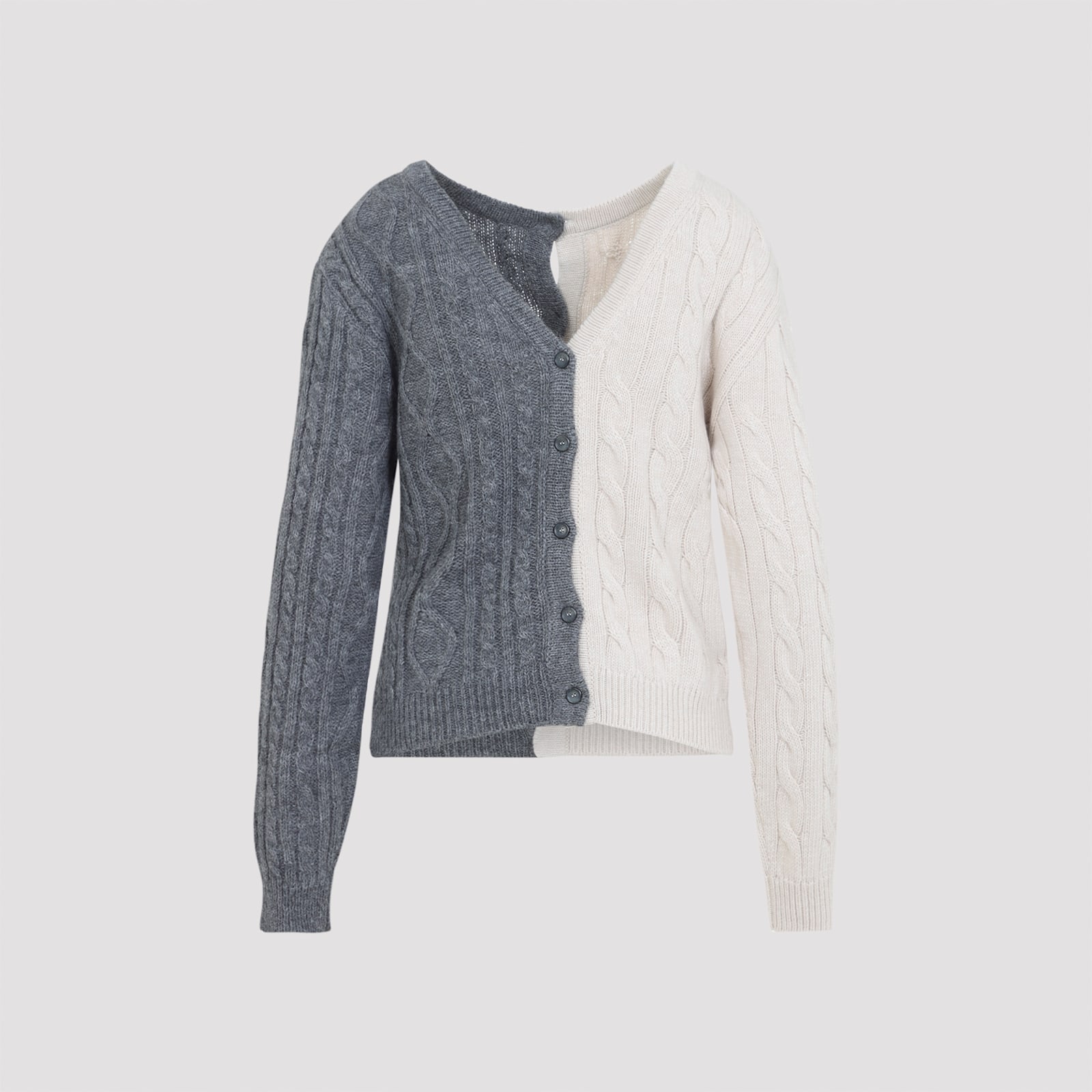 Moschino Bicolor Cable Knit Cardigan In Gray