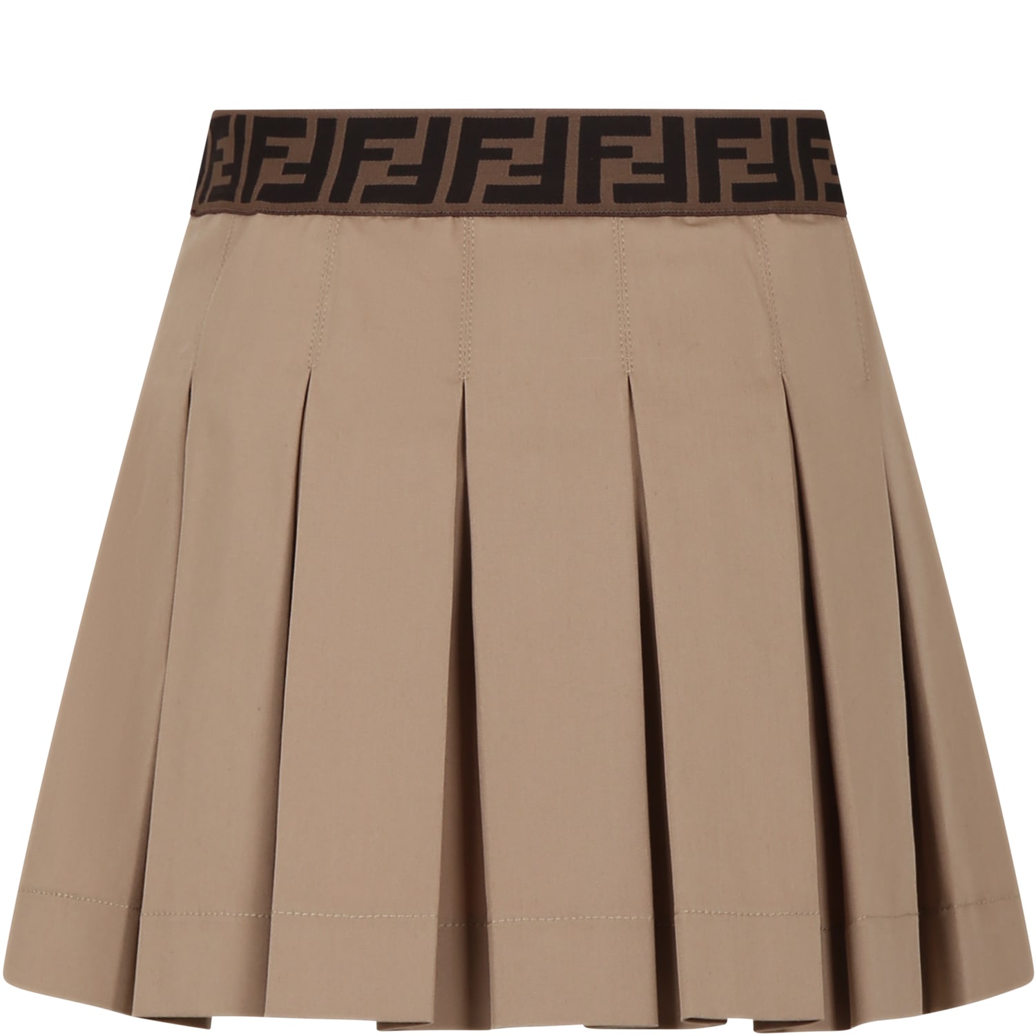 Shop Fendi Beige Casual Skirt For Girls With Baguette And Ff Logo