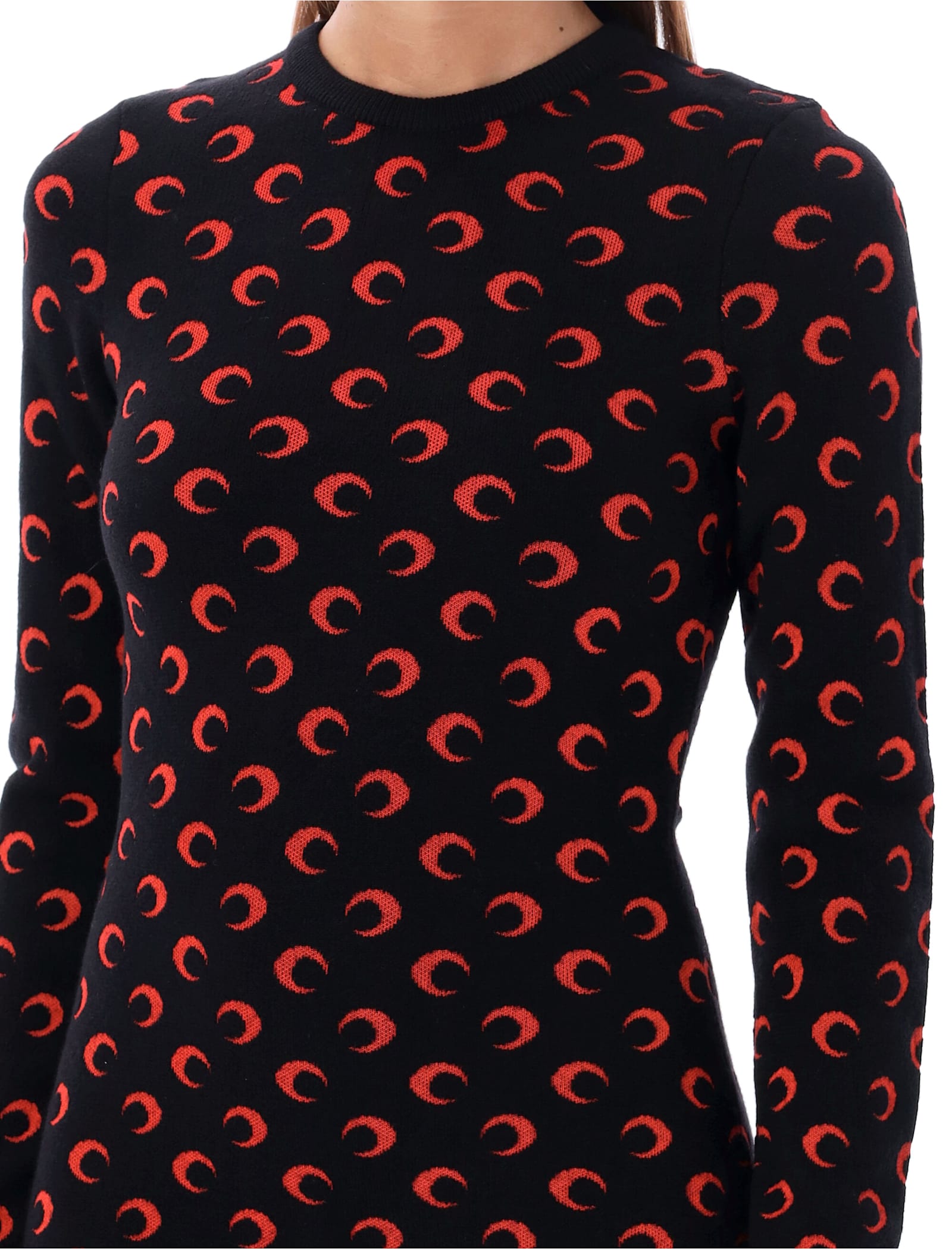 Shop Marine Serre Moon Jacquard Knit Mini Dress In Black Red Moon