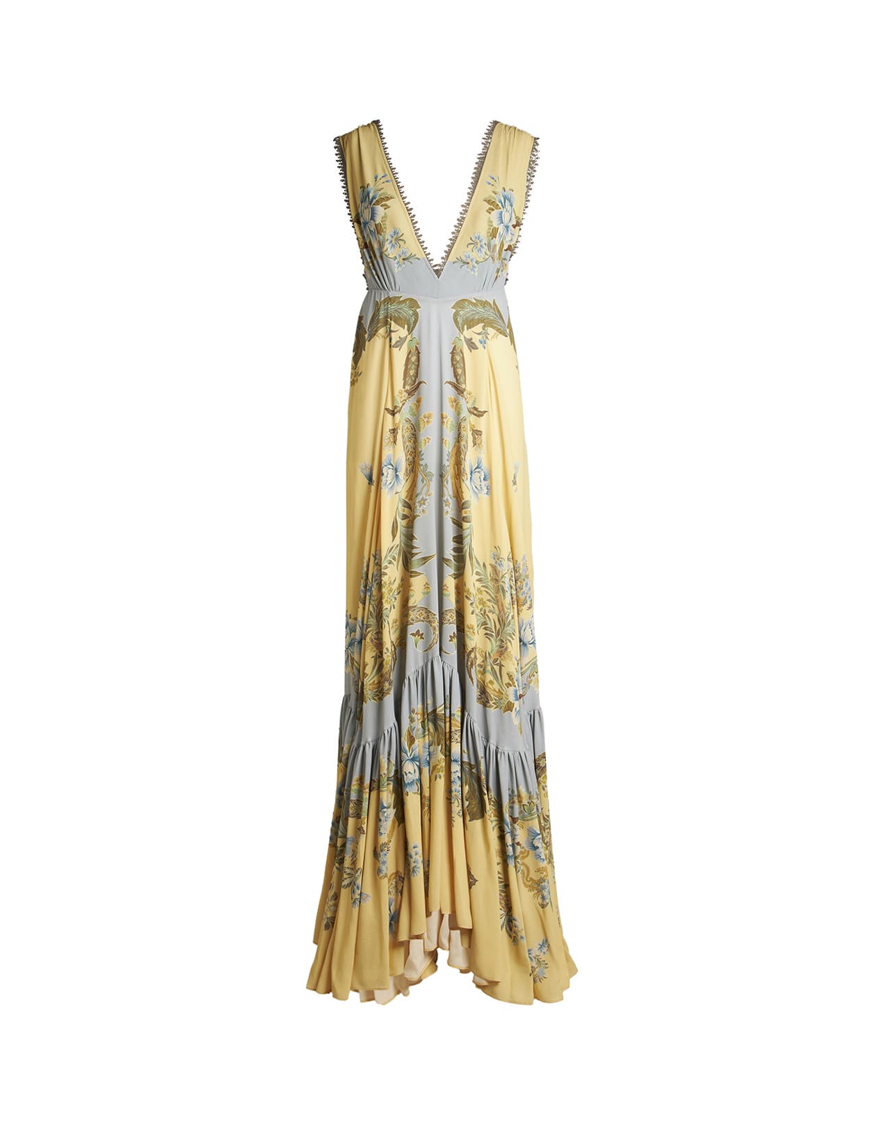 Yellow Crepe De Chine Dress With Print