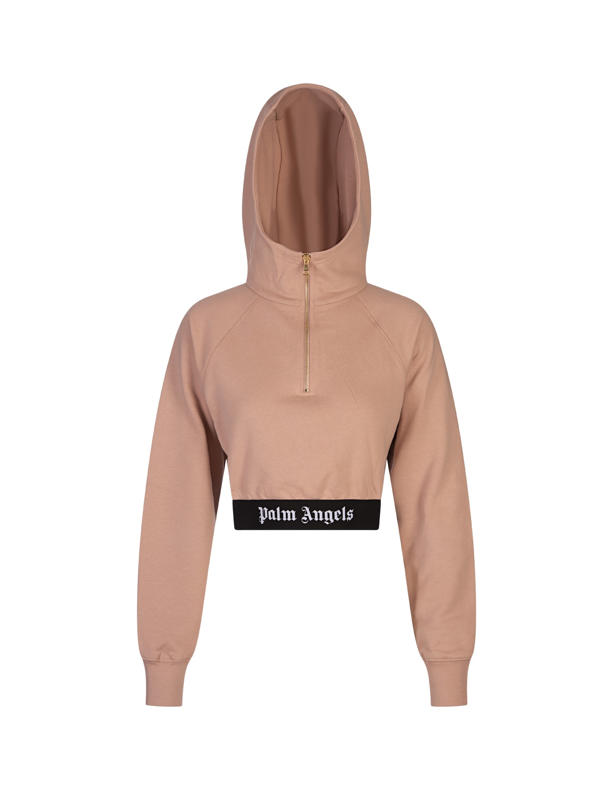 Shop Palm Angels Pink Crop Hoodie With Logo Band