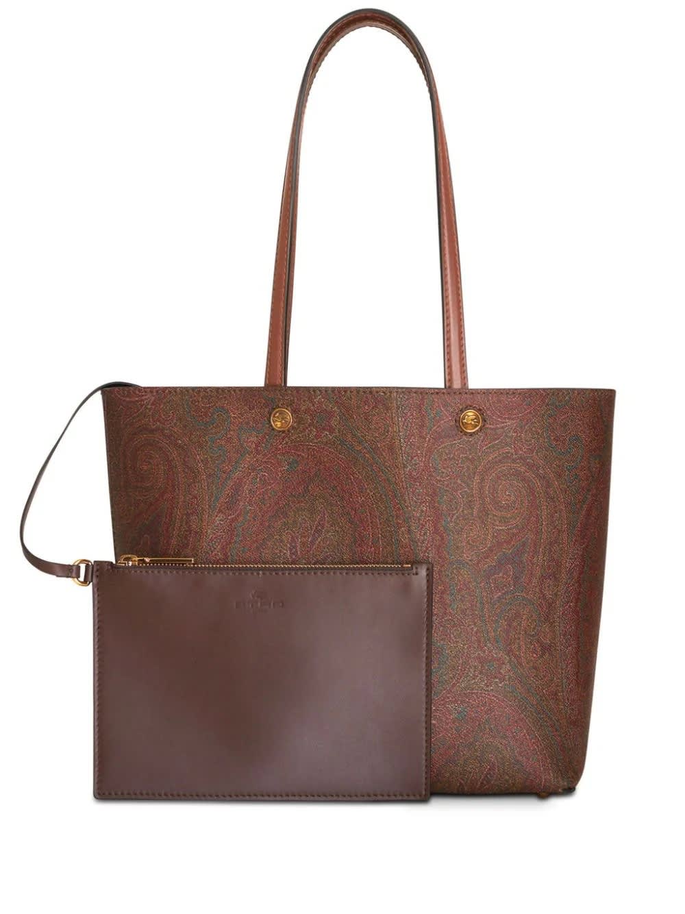 Etro Medium  Essential Shopping Bag With Clutch In Brown