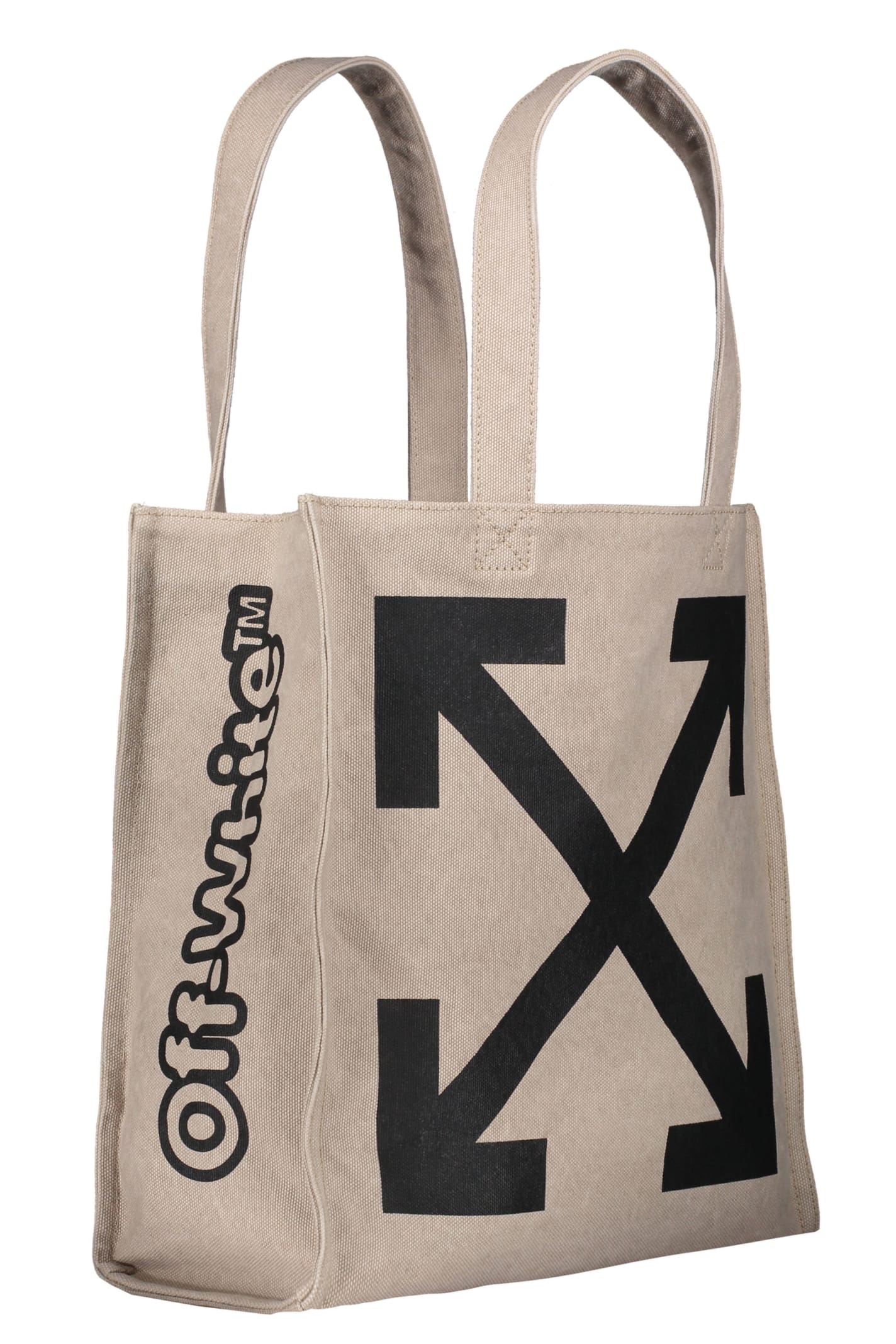 Shop Off-white Logo Detail Tote Bag In Beige
