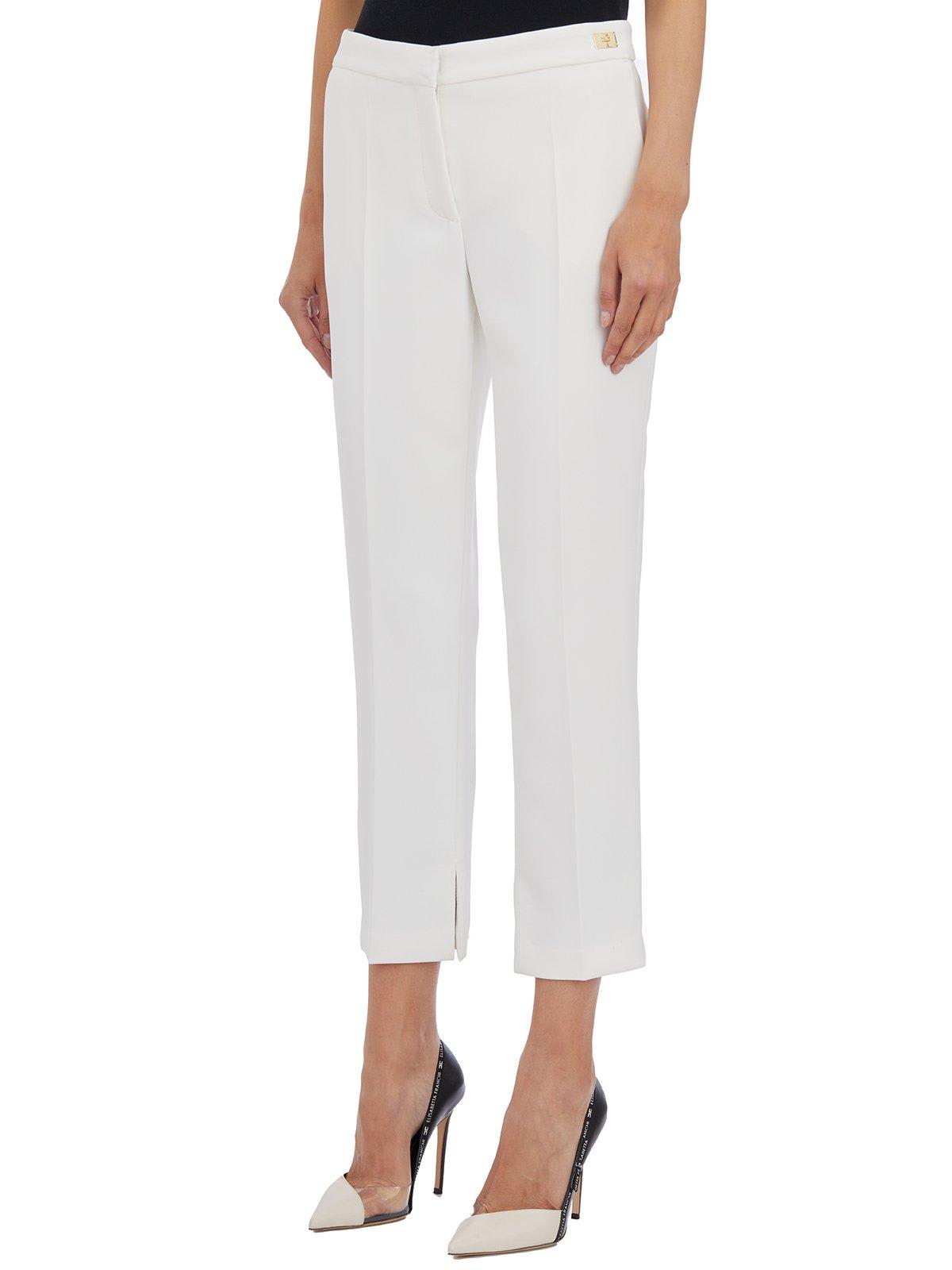 Shop Elisabetta Franchi Slits Cropped Crepe Trousers In Avorio