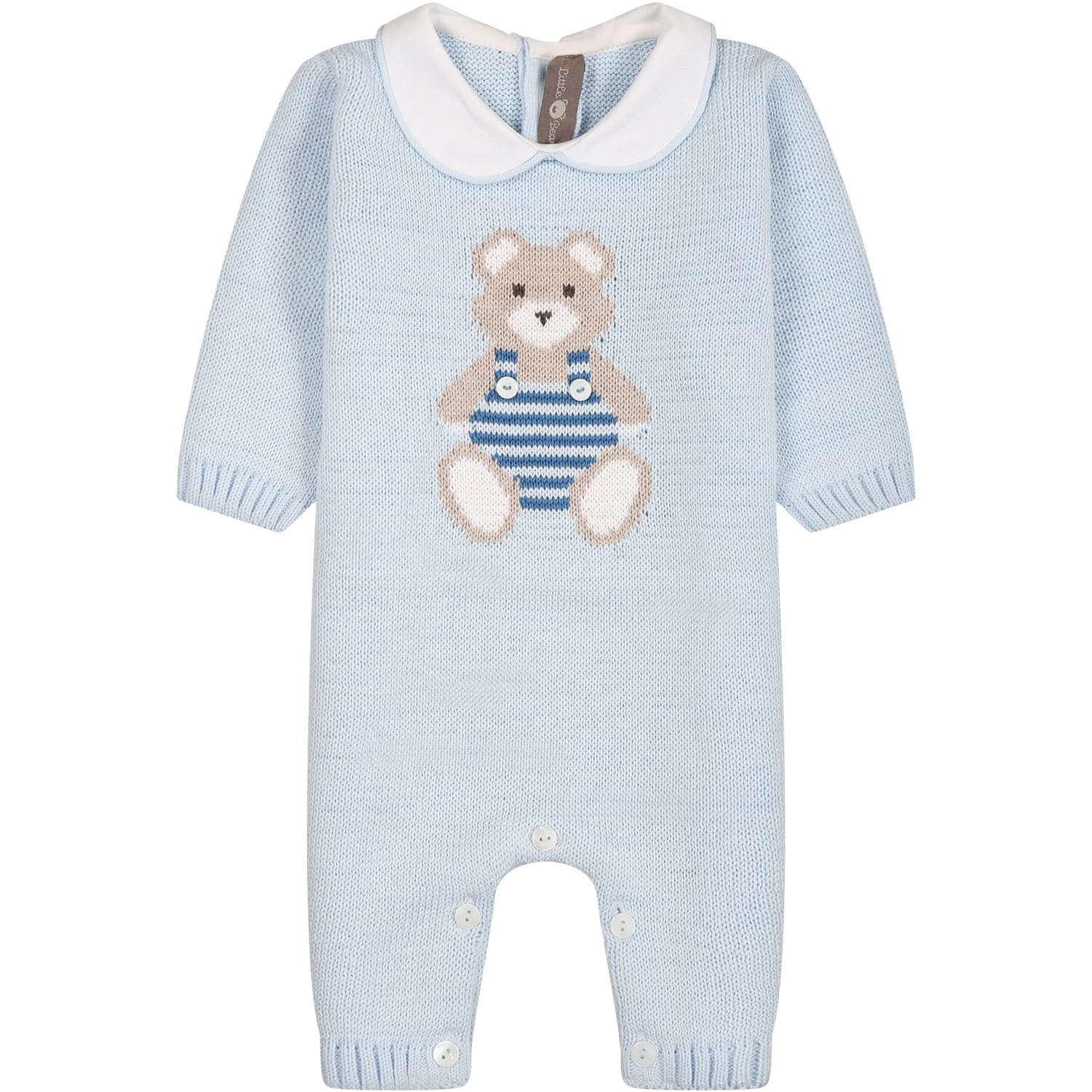 Shop Little Bear Light Blue Romper For Baby Boy With Bear In Cielo