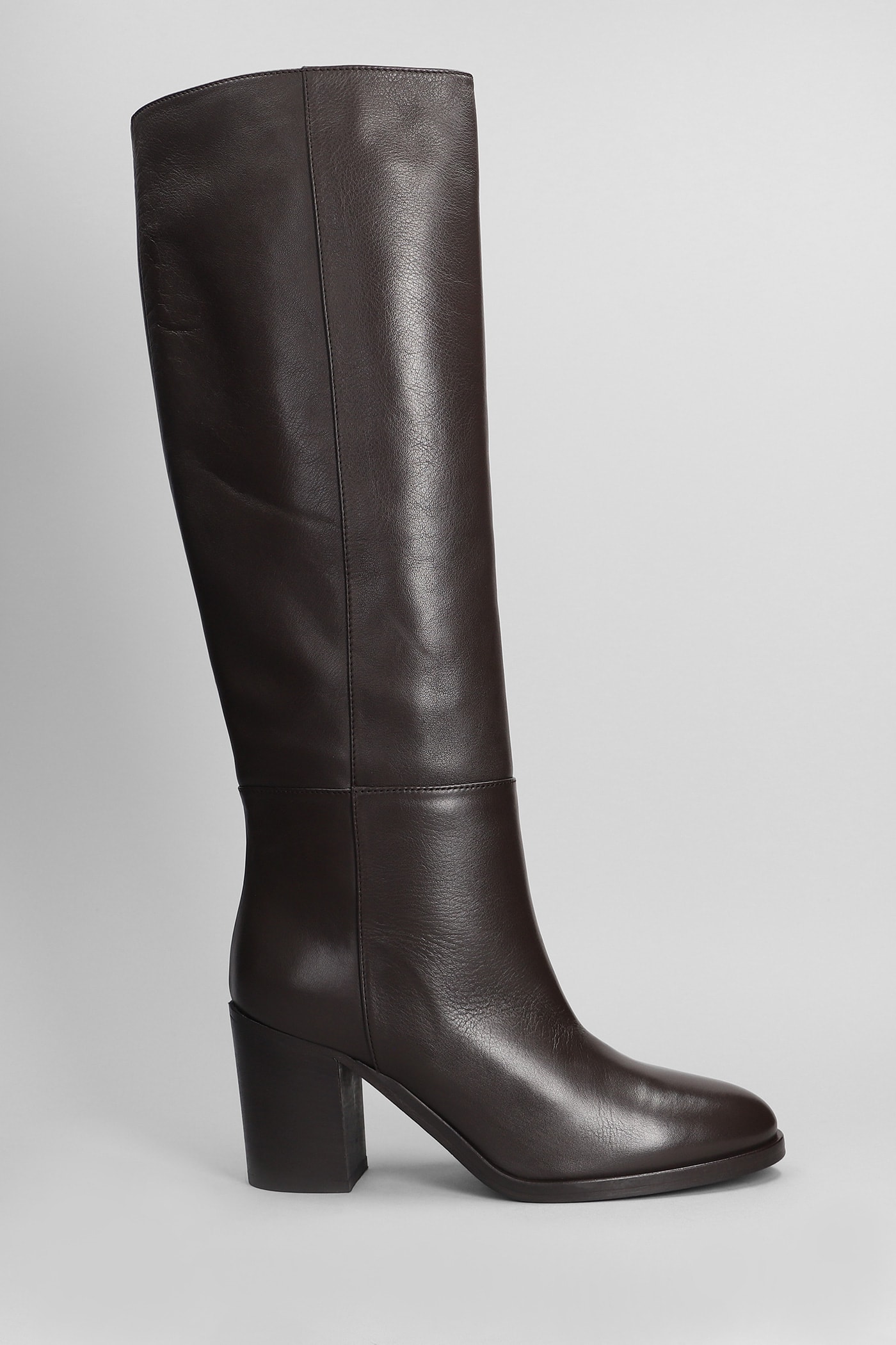 High Heels Boots In Dark Brown Leather