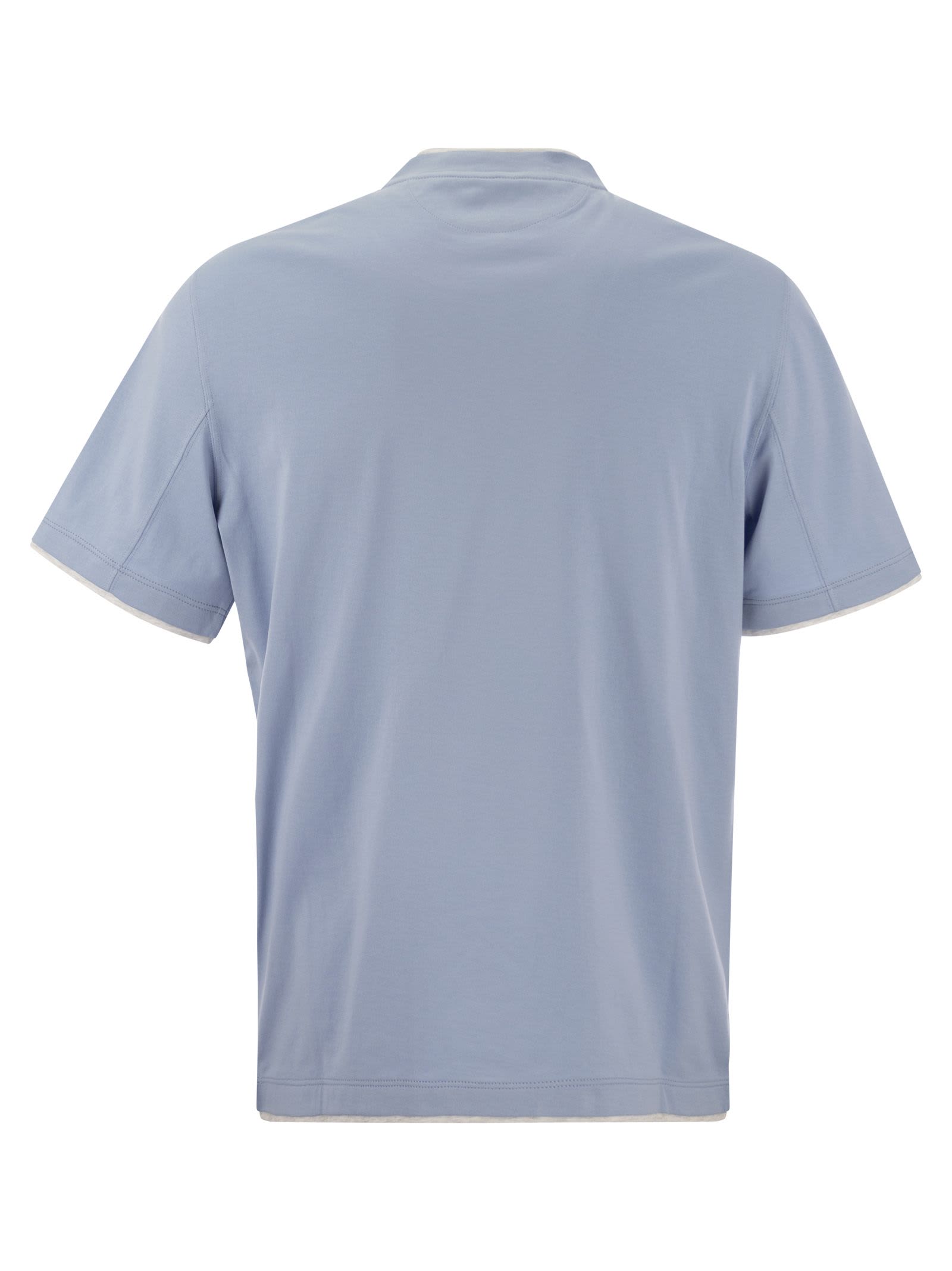 Shop Brunello Cucinelli Slim Fit Crew-neck T-shirt In Lightweight Cotton Jersey In Clear Blue