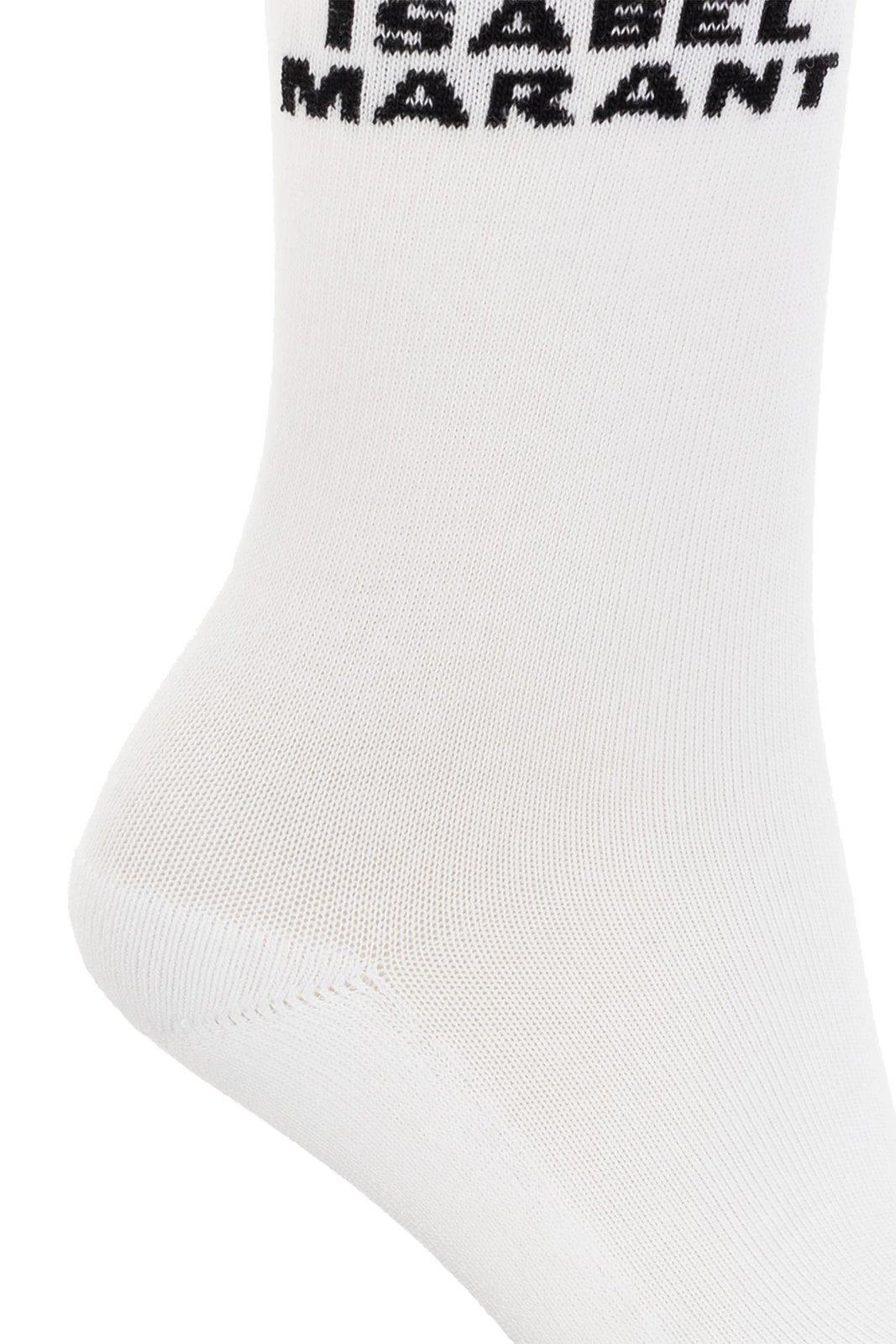 Shop Isabel Marant Logo Intarsia Socks In White