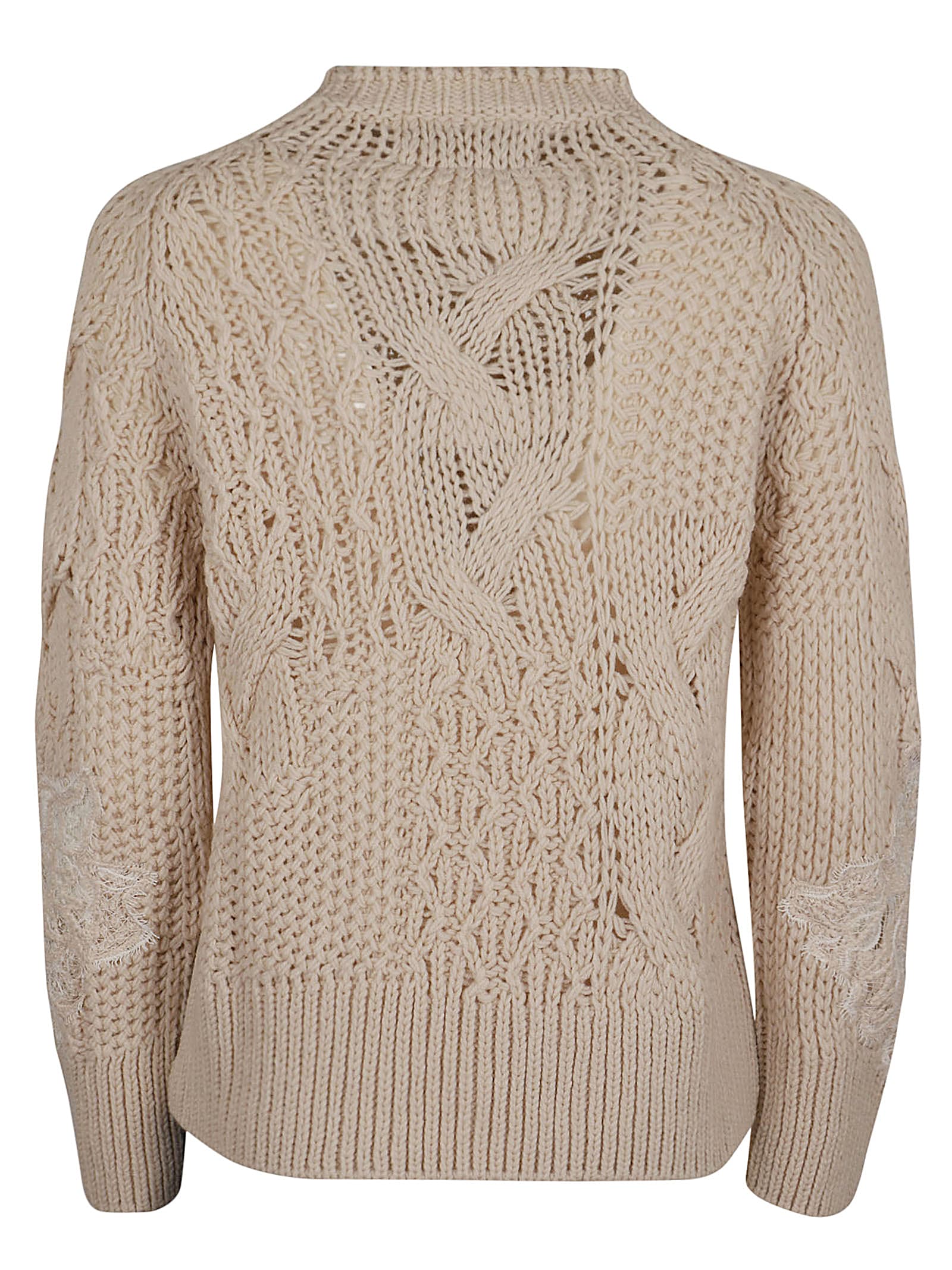 Shop Ermanno Scervino Long Sleeve Round Neck Sweater In White Smok