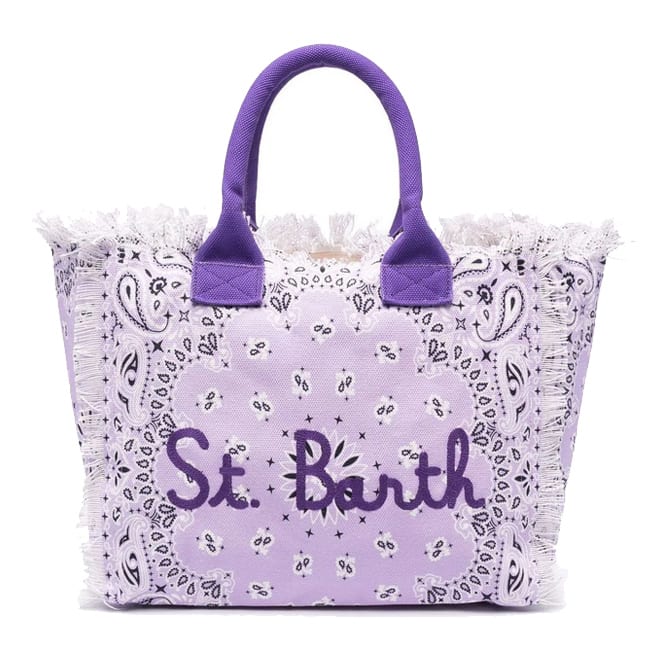 MC2 Saint Barth Purple Bandana Fabric Canvas Bag With Embroidery