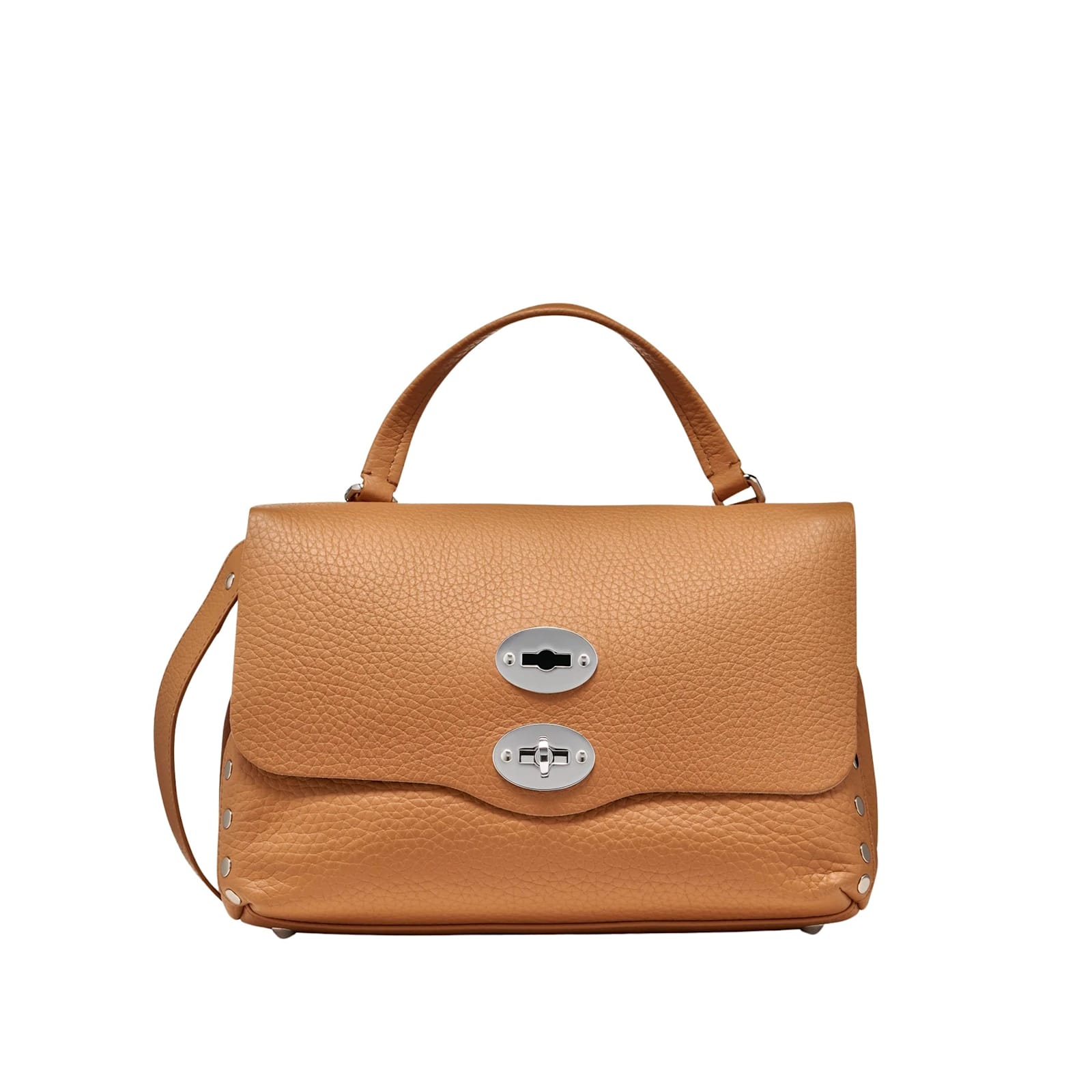 Zanellato Textured Leather Shoulder Bag With Flap Closure In Brown