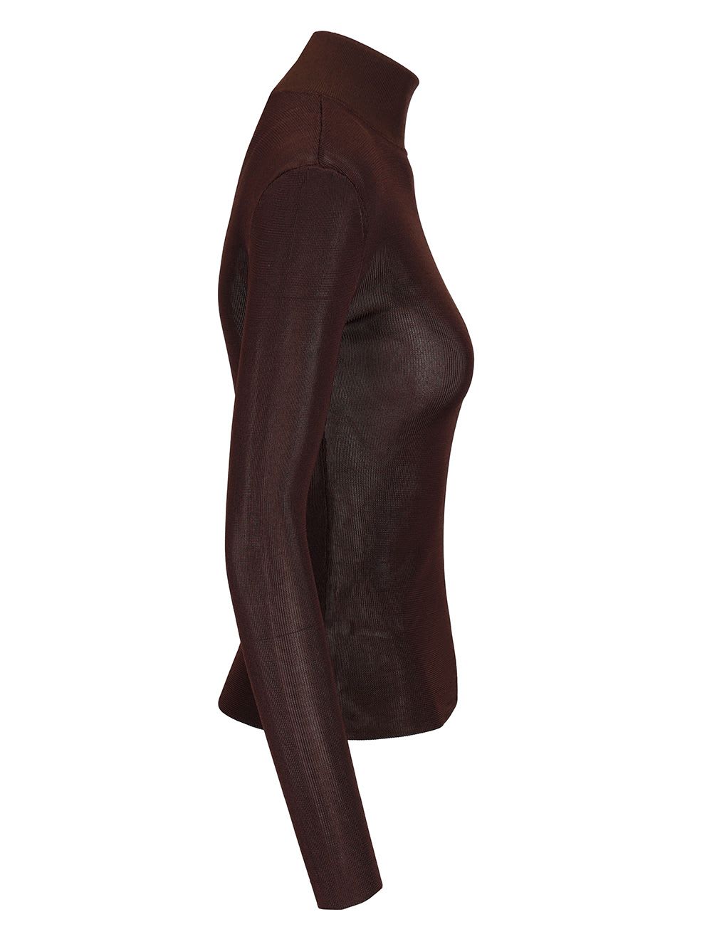 Self-portrait High-neck Ribbed Top In Brown